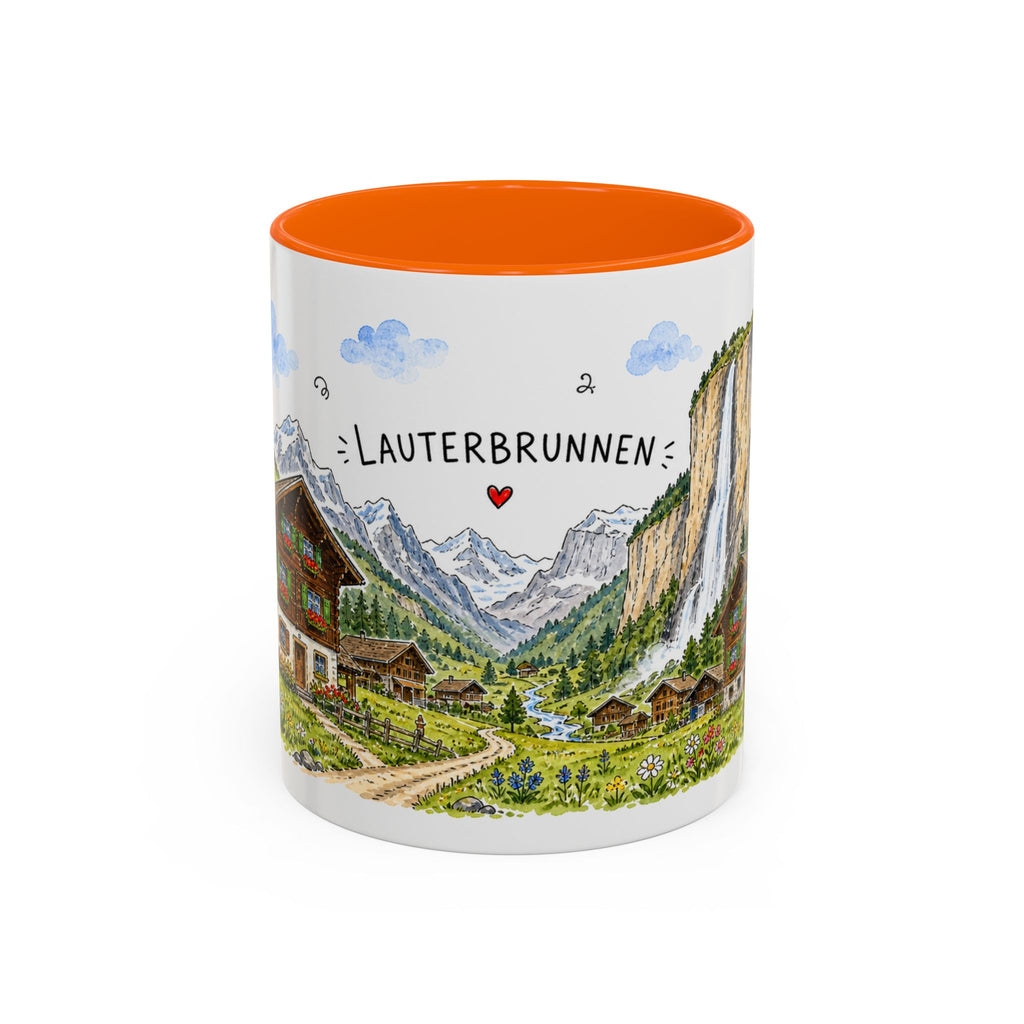 Lauterbrunnen Illustrated Travel Mug | Switzerland Souvenir Accent Coffee Mug | 11oz 15oz Ceramic Cup