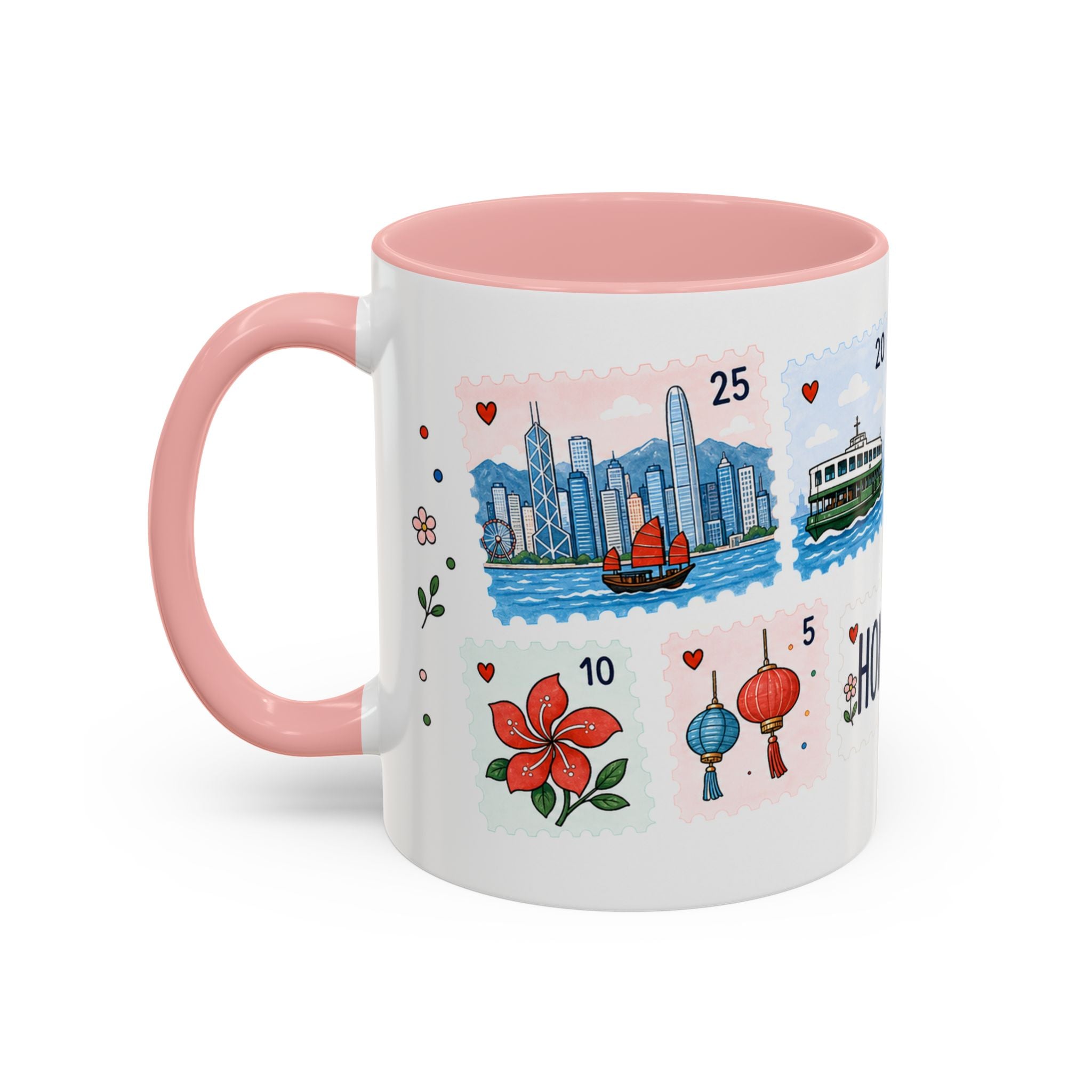 Hong Kong Coffee Mug | Postage Stamp Collage Mug | Travel Souvenir Accent Cup 11oz 15oz
