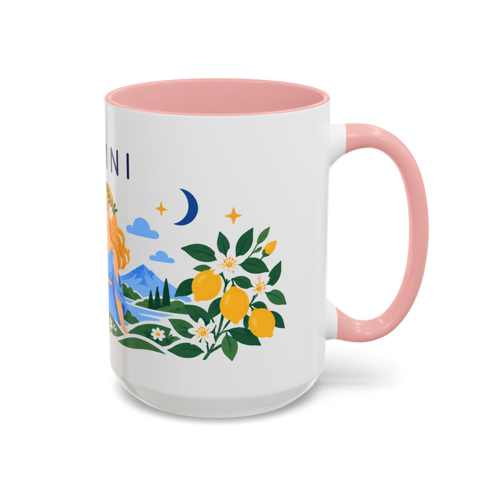 Gemini Zodiac Coffee Mug | Twins and Floral Design | Astrology Birthday Gift | 11 oz 15 oz Ceramic Accent Mug