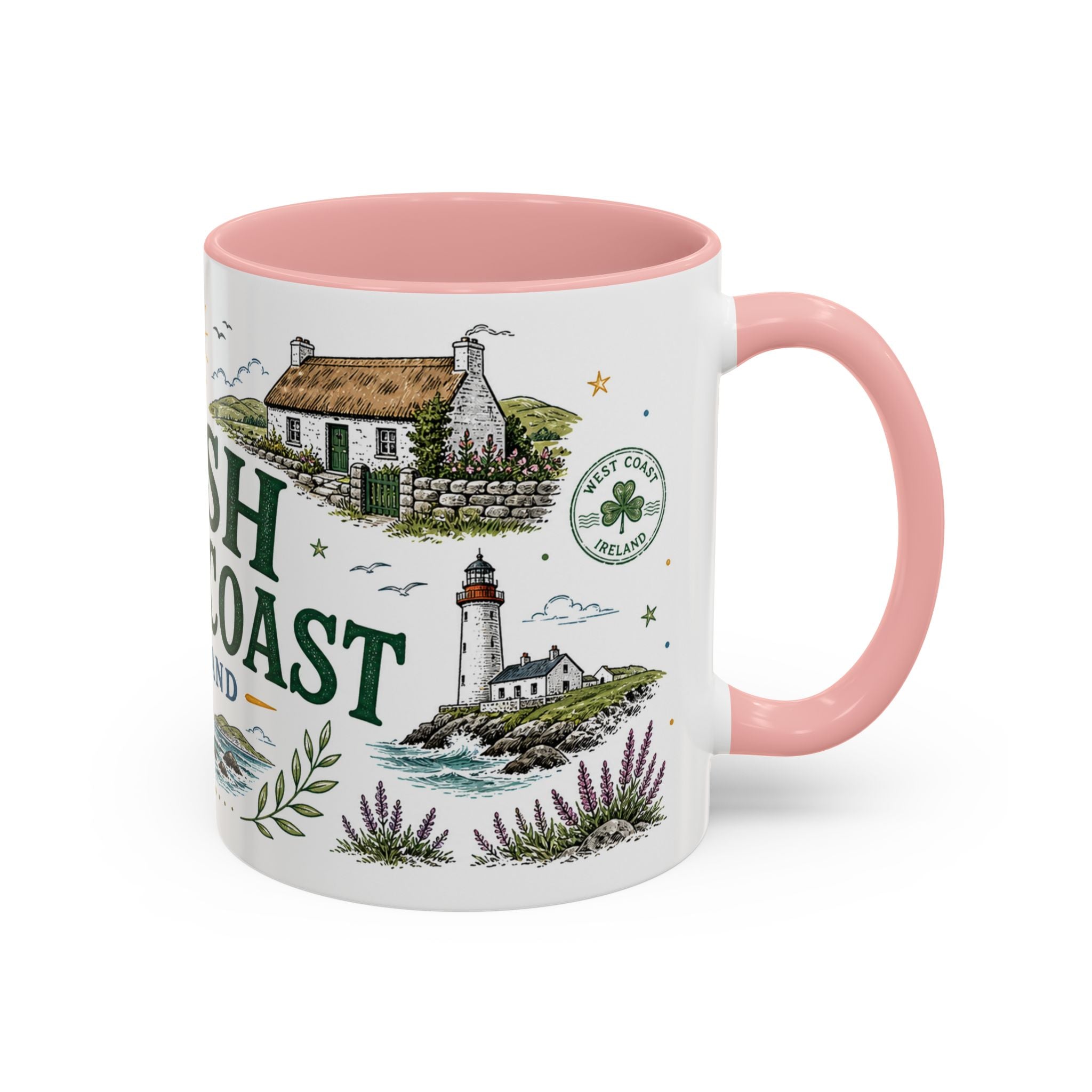 Irish West Coast Coffee Mug | Travel Destination Souvenir Gift | Accent Color Ceramic 11oz 15oz