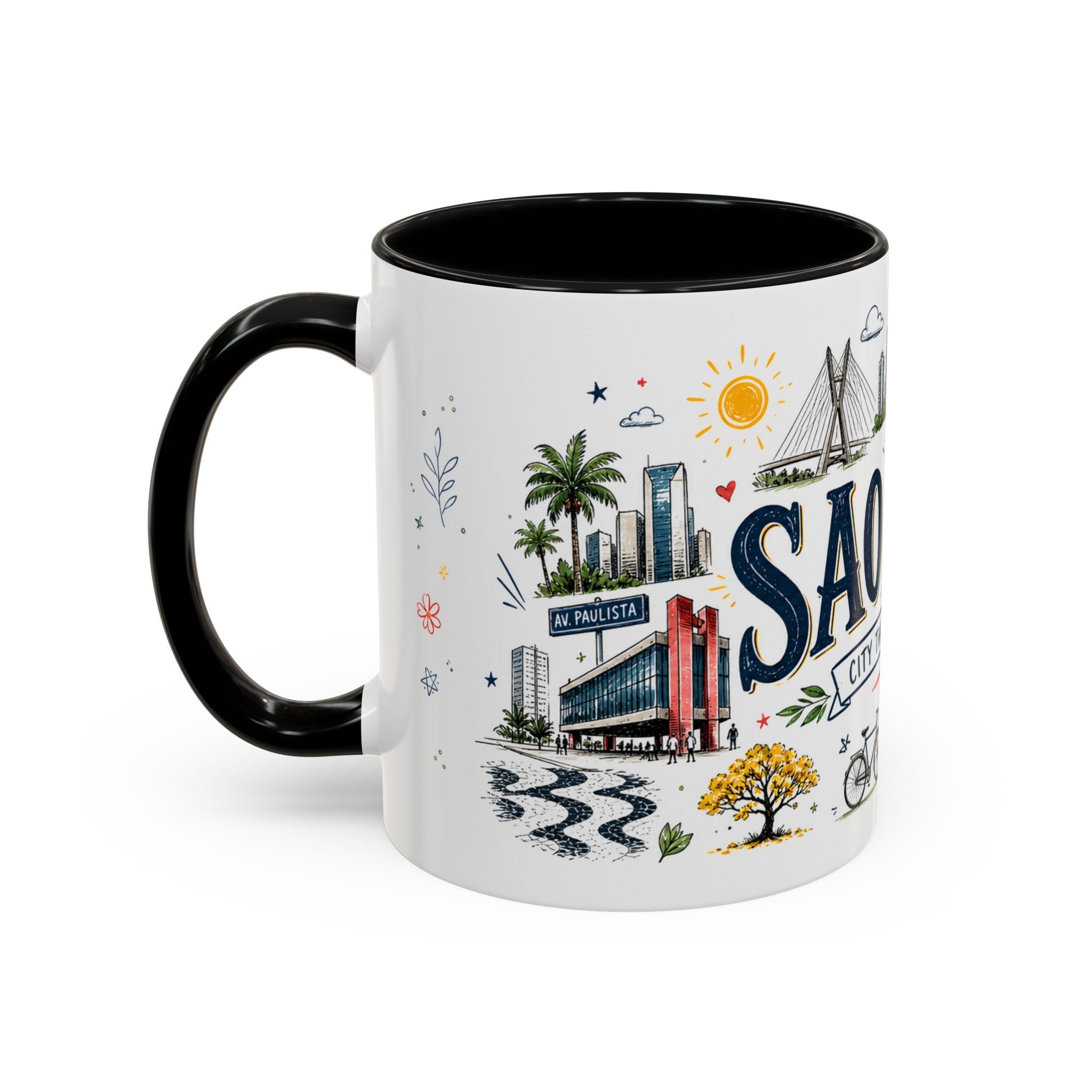 Sao Paulo Coffee Mug | Brazil Souvenir Travel Gift | Accent Color Ceramic 11oz 15oz