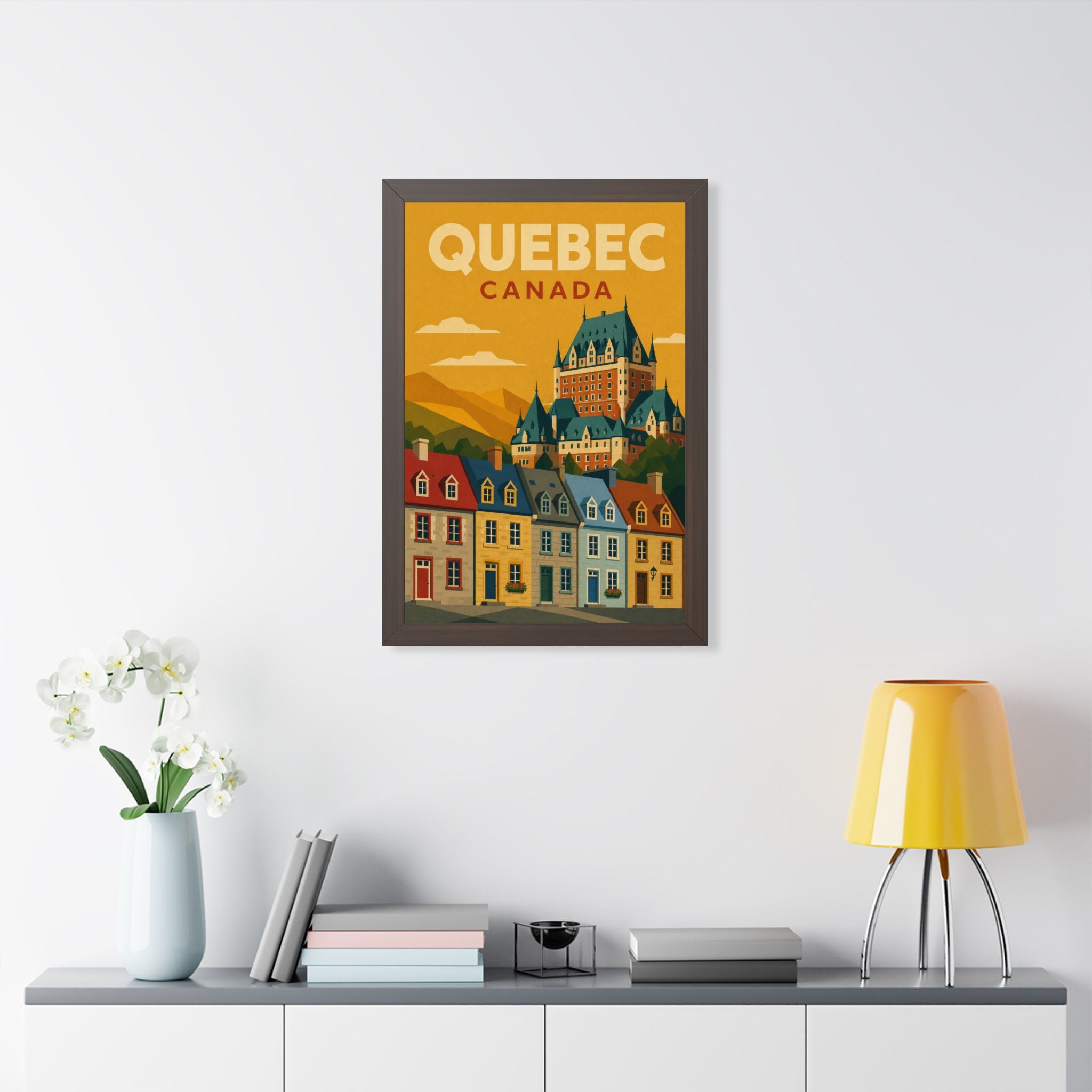 Québec City Canada Framed Poster | Vintage Travel Wall Art | Black Walnut White Frame | 16x24 20x30
