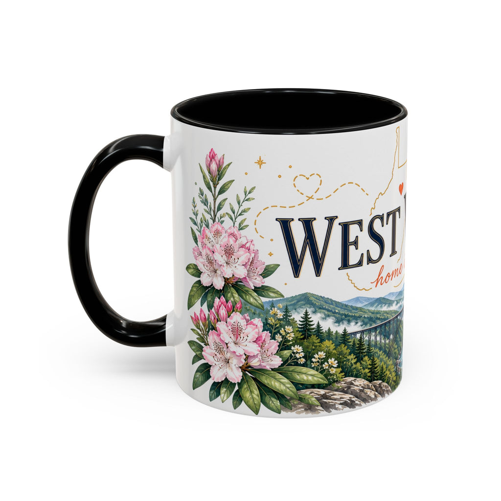 West Virginia State Map Mug | Appalachian Bridge, Rhododendron Accent Coffee Cup