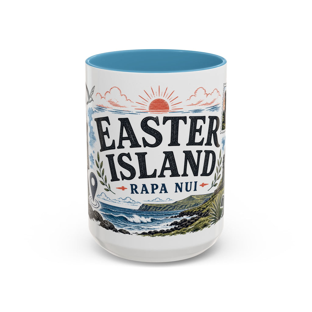 Easter Island Coffee Mug | Travel Destination Souvenir Gift | Accent Color Ceramic 11oz 15oz