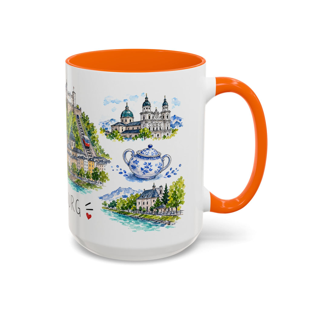 Salzburg Illustrated Travel Mug | City Souvenir Accent Coffee Mug | 11oz 15oz Ceramic Cup