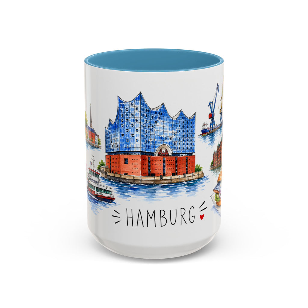 Hamburg Illustrated Travel Mug | City Souvenir Accent Coffee Mug | 11oz 15oz Ceramic Cup