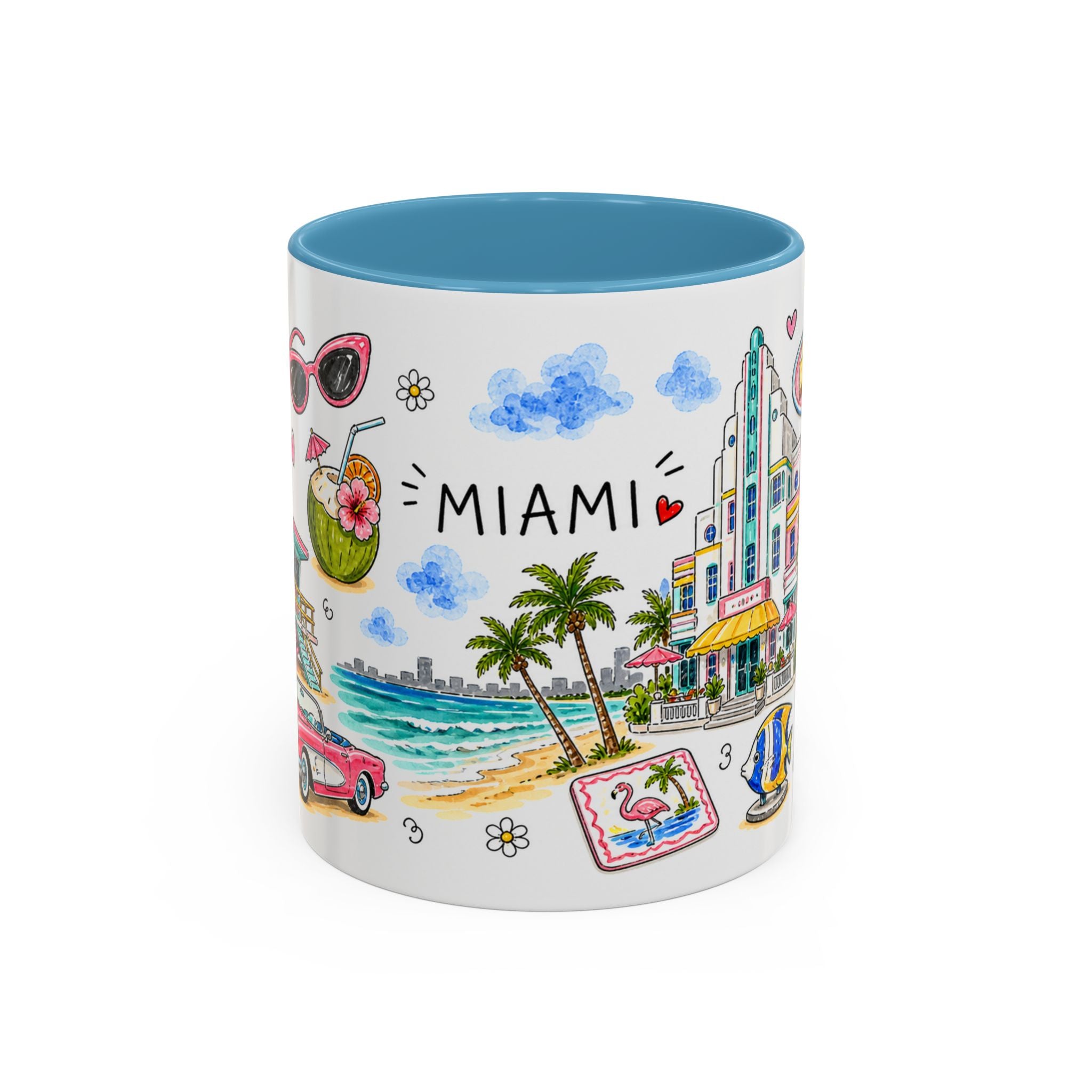 Miami Illustrated Travel Mug | City Souvenir Accent Coffee Mug | 11oz 15oz Ceramic Cup
