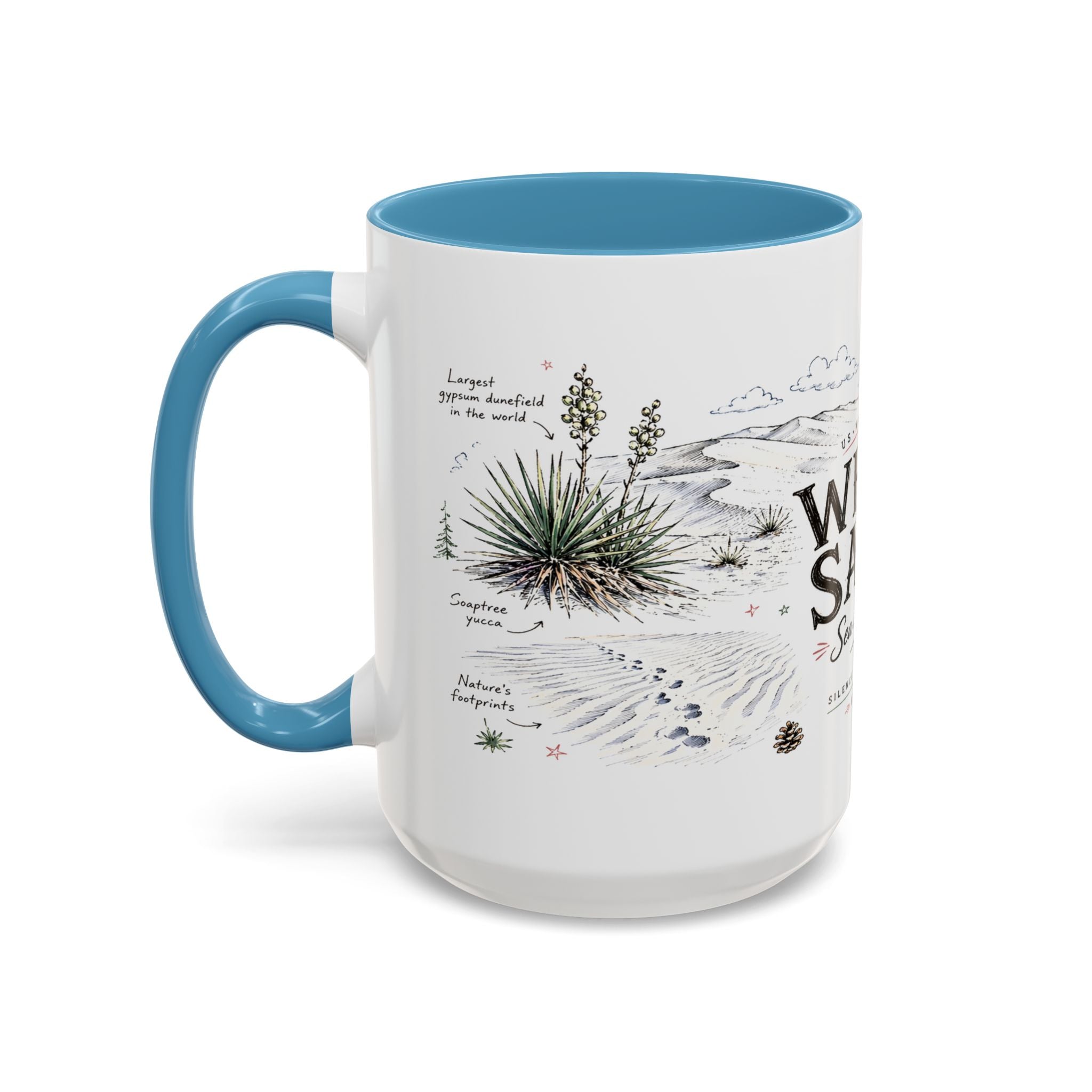 White Sands National Park Coffee Mug | New Mexico Desert Sand Dunes Gift | Accent Color Ceramic 11oz 15oz