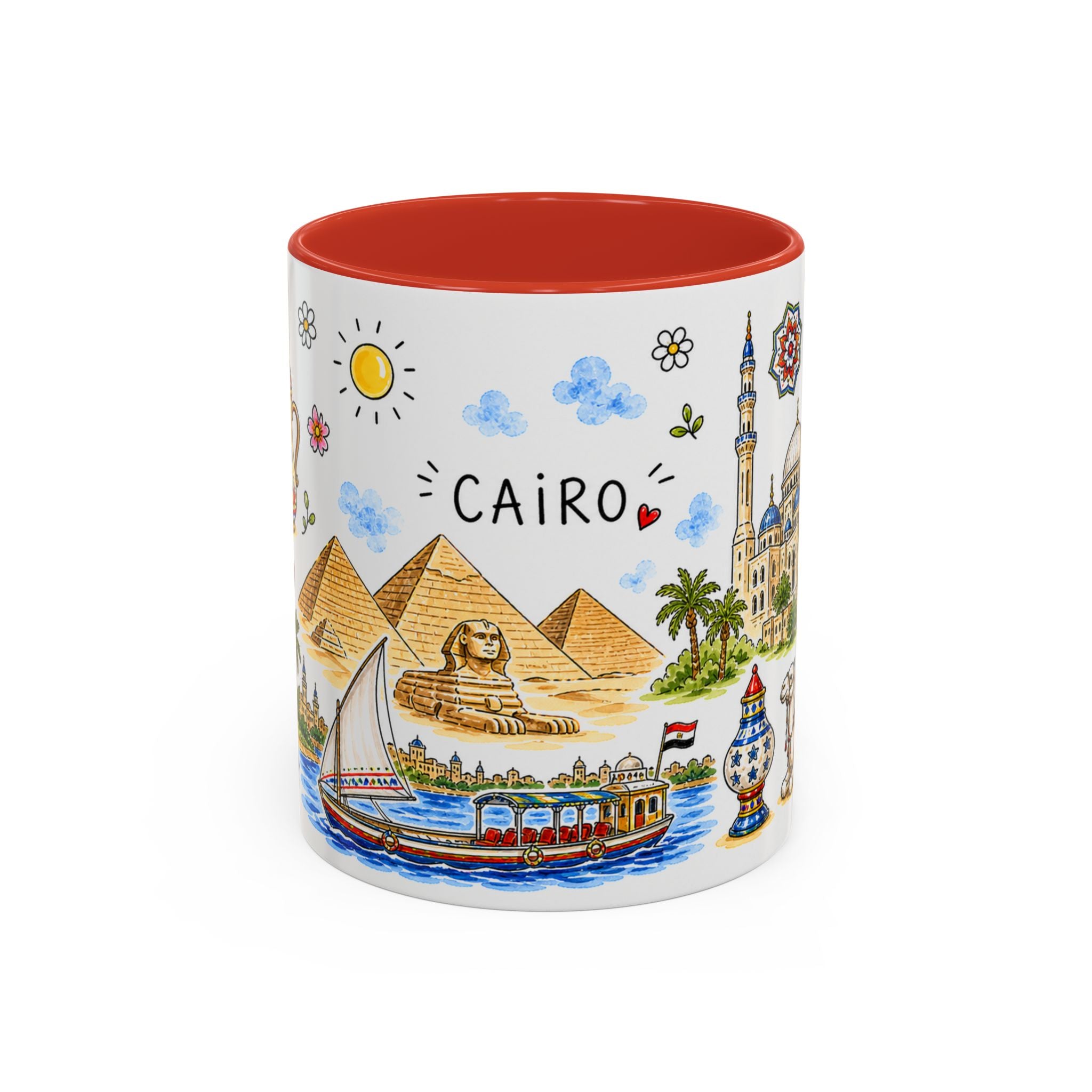 Cairo Illustrated Travel Mug | City Souvenir Accent Coffee Mug | 11oz 15oz Ceramic Cup