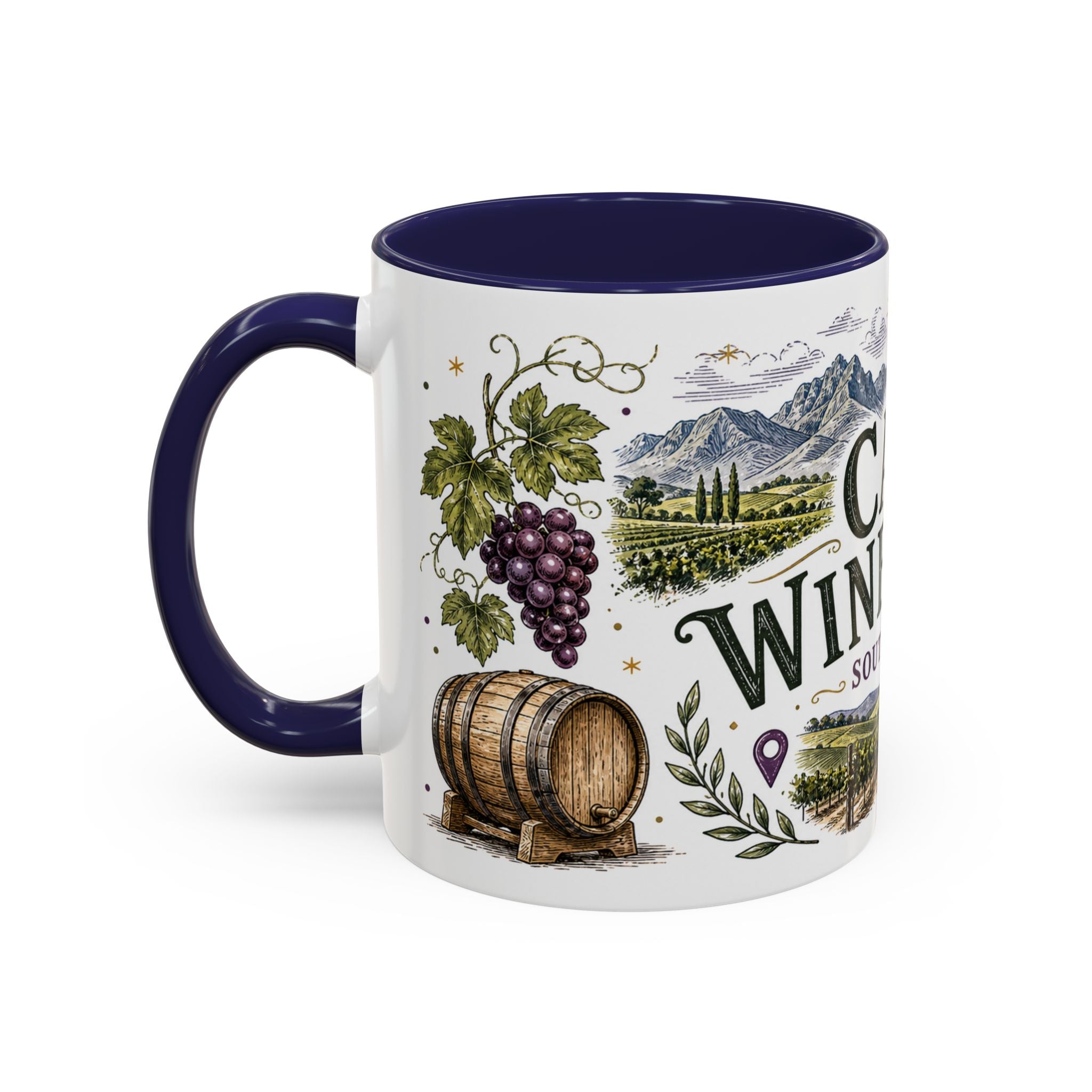 Cape Winelands Coffee Mug | Travel Destination Souvenir Gift | Accent Color Ceramic 11oz 15oz