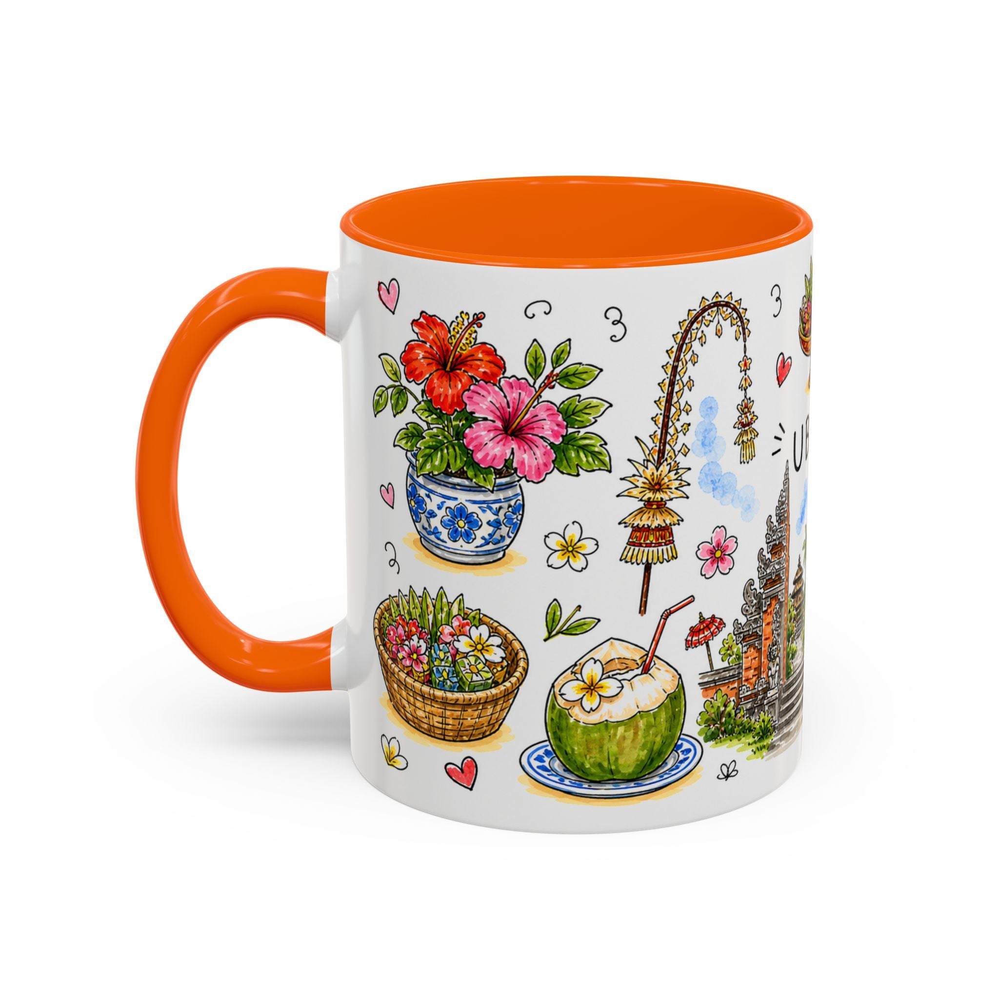 Ubud Illustrated Travel Mug | City Souvenir Accent Coffee Mug | 11oz 15oz Ceramic Cup