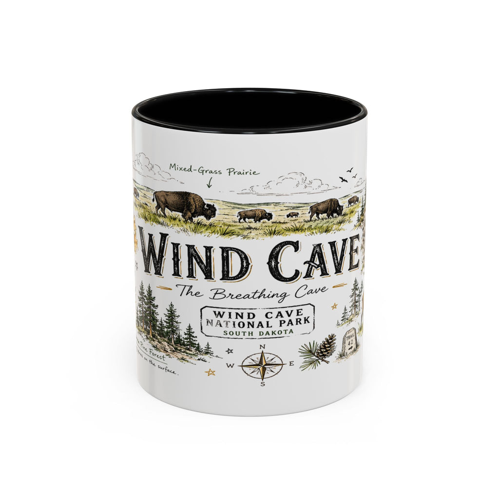 Wind Cave National Park Coffee Mug | South Dakota Cave Bison Prairie Gift | Accent Color Ceramic 11oz 15oz