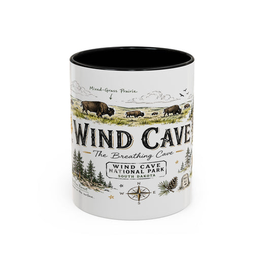 Wind Cave National Park Coffee Mug | South Dakota Cave Bison Prairie Gift | Accent Color Ceramic 11oz 15oz