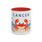 Cancer Zodiac Coffee Mug | Crab and Coastal Design | Astrology Birthday Gift | 11 oz 15 oz Ceramic Accent Mug