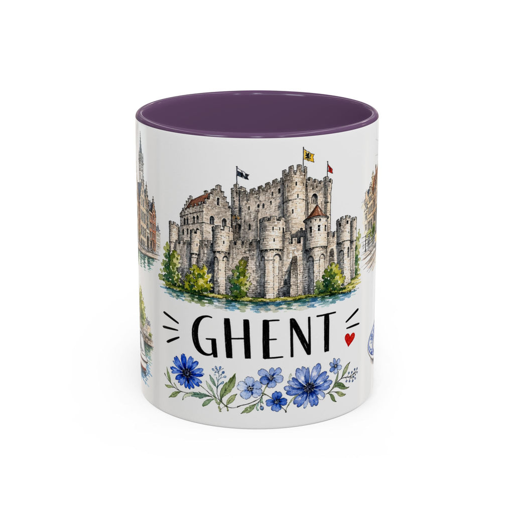 Ghent Illustrated Travel Mug | City Souvenir Accent Coffee Mug | 11oz 15oz Ceramic Cup