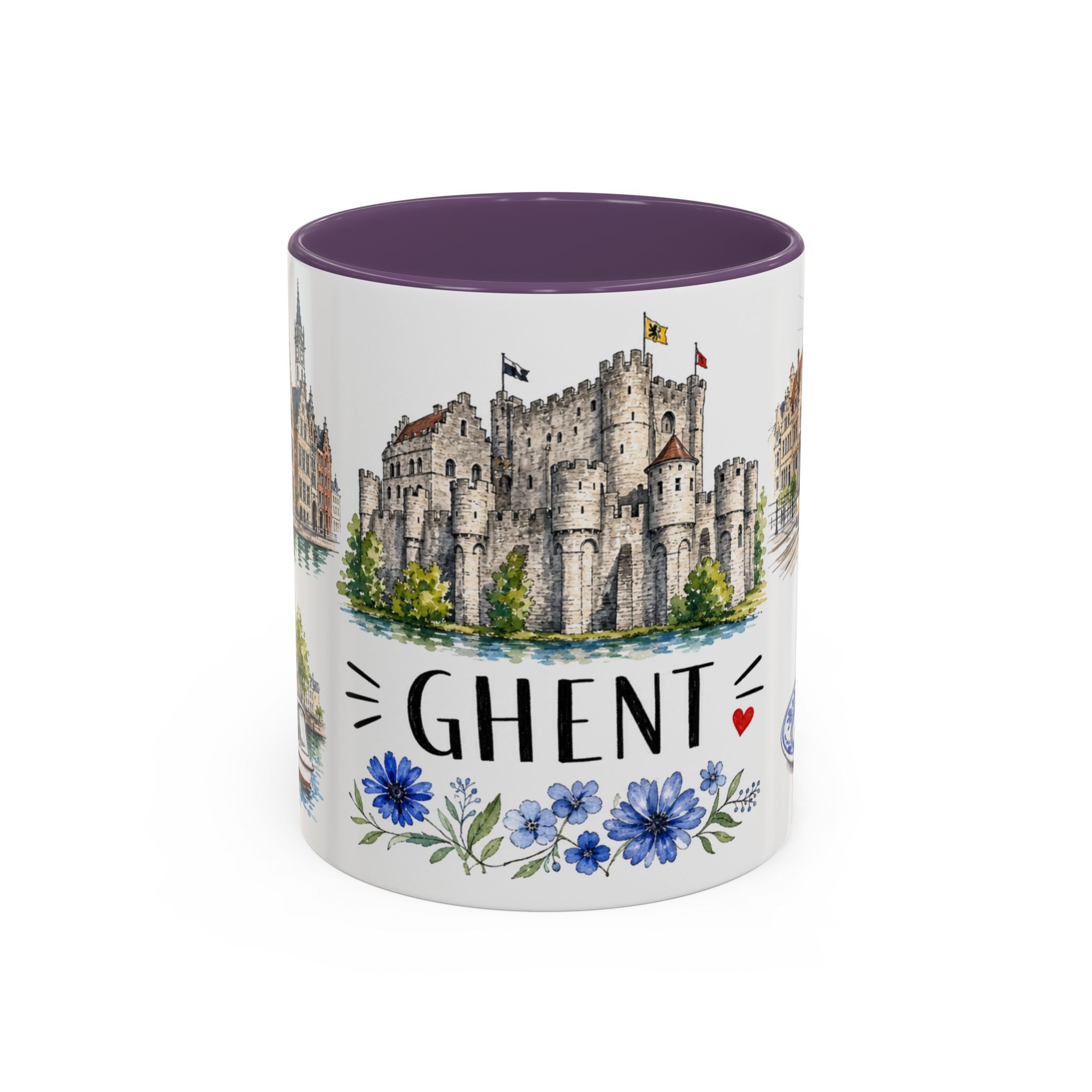 Ghent Illustrated Travel Mug | City Souvenir Accent Coffee Mug | 11oz 15oz Ceramic Cup