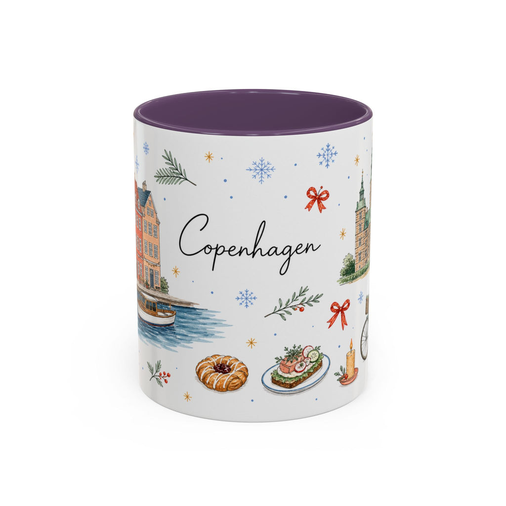 Copenhagen Christmas Mug | Watercolor Travel Souvenir | Holiday Gift | Accent Ceramic Coffee Cup 11oz 15oz