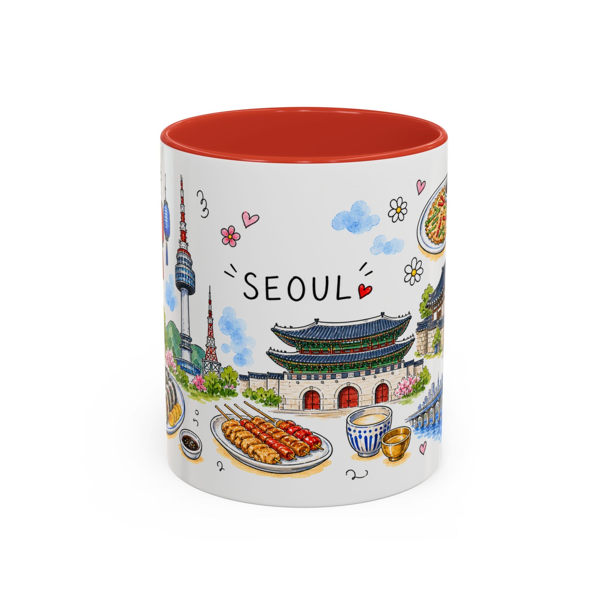 Seoul Illustrated Travel Mug | City Souvenir Accent Coffee Mug | 11oz 15oz Ceramic Cup