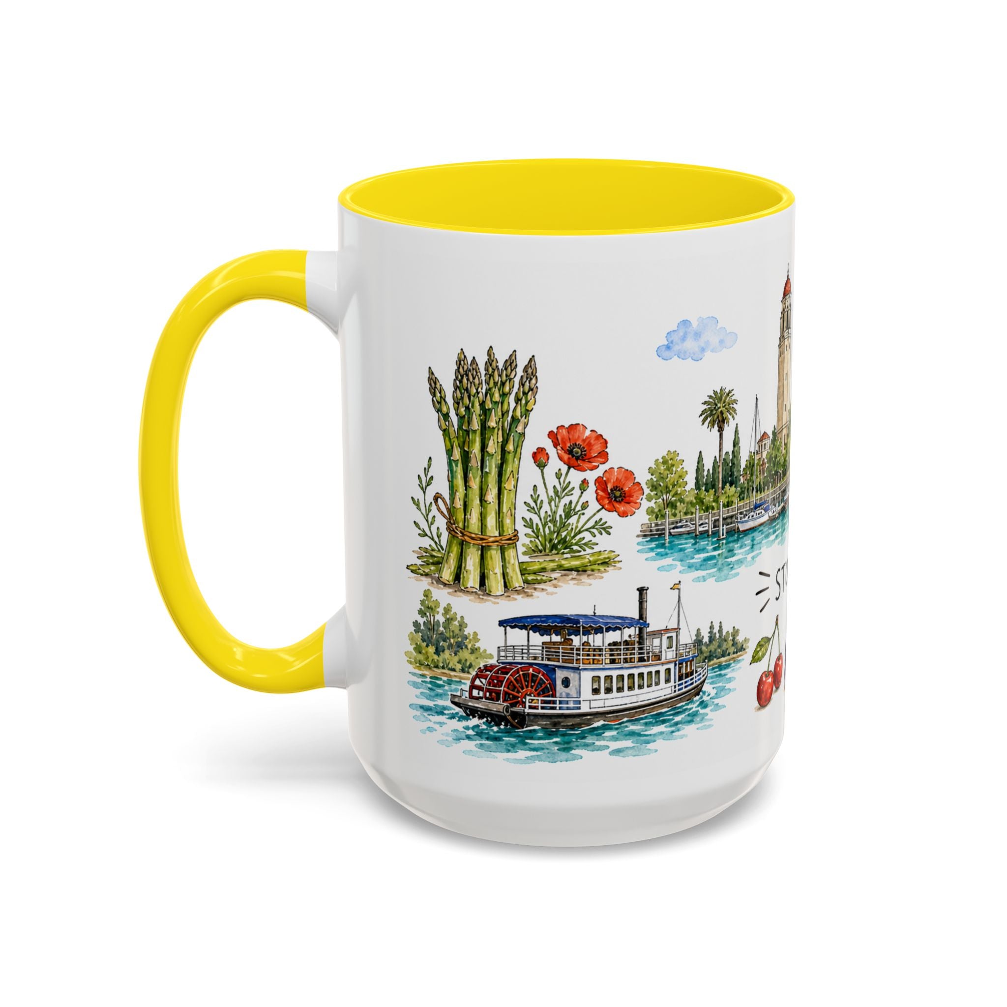 Stockton Illustrated Travel Mug | City Souvenir Accent Coffee Mug | 11oz 15oz Ceramic Cup