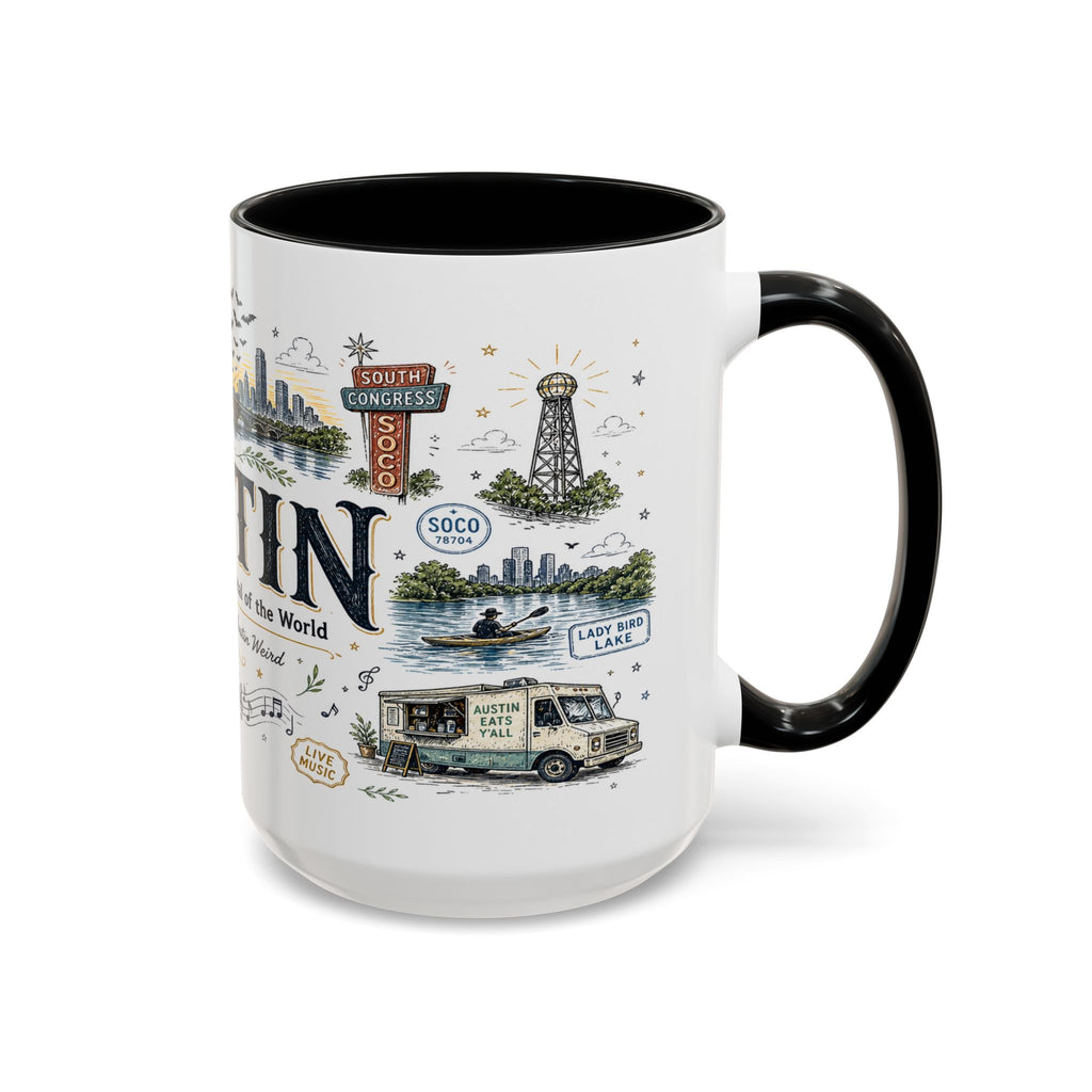 Austin Coffee Mug | Texas Souvenir City Gift | Accent Color Ceramic 11oz 15oz