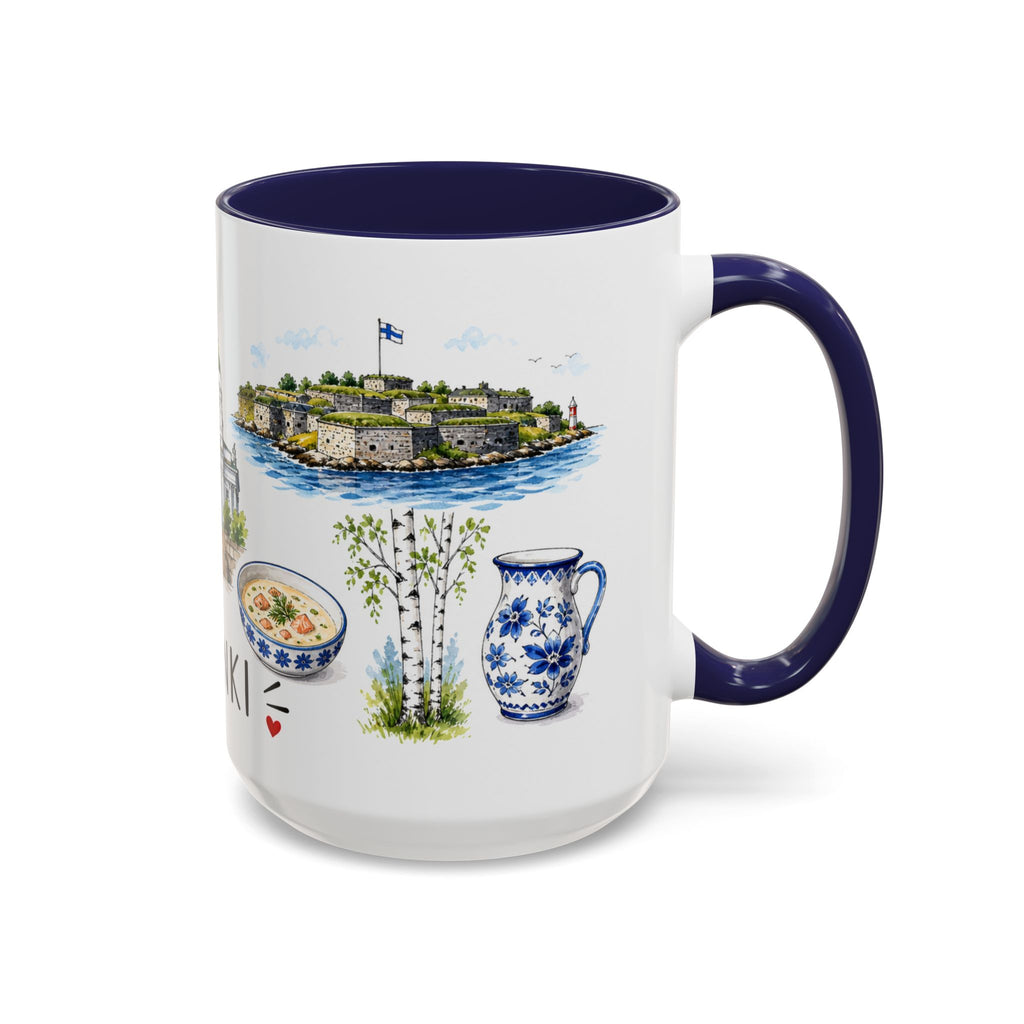Helsinki Illustrated Travel Mug | City Souvenir Accent Coffee Mug | 11oz 15oz Ceramic Cup