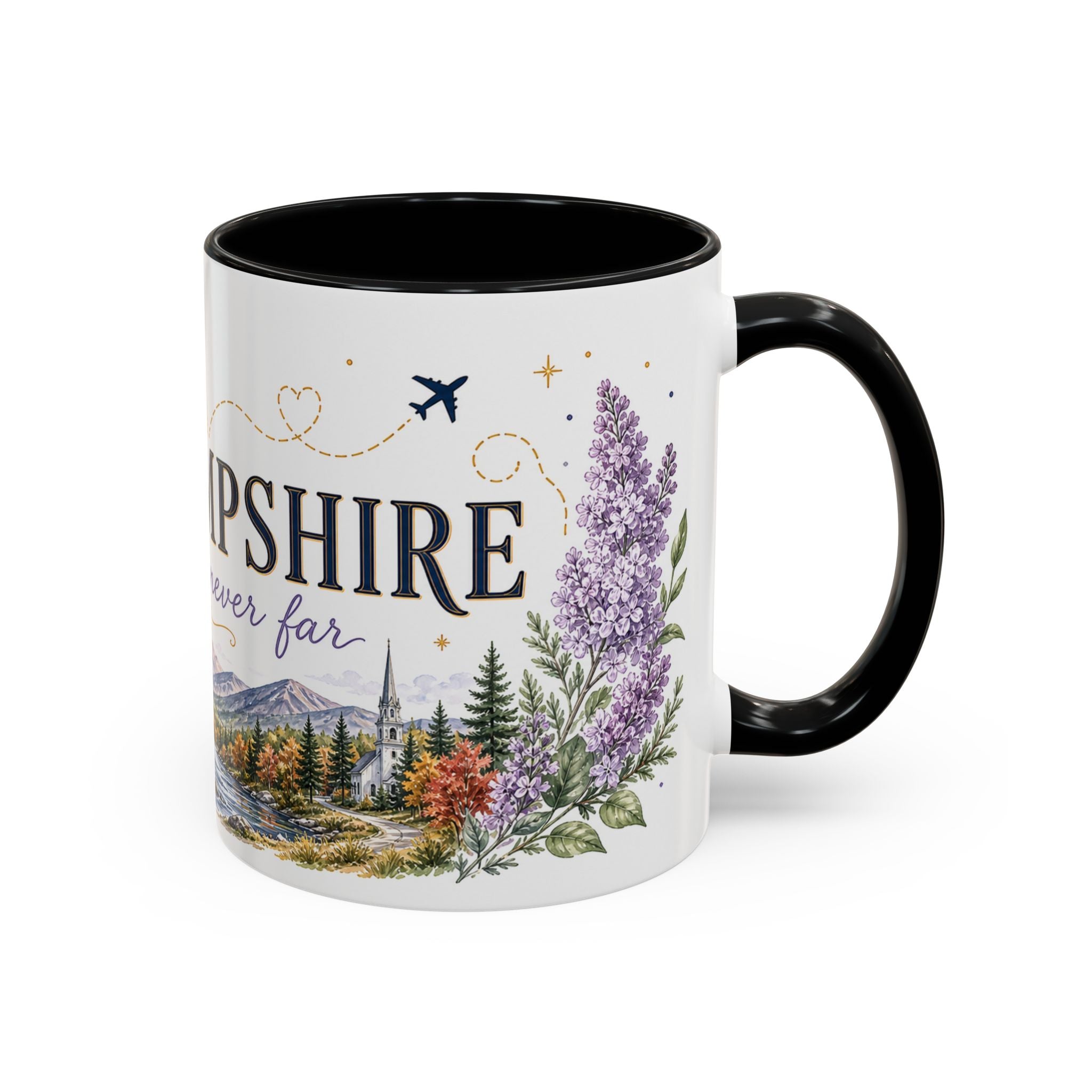 New Hampshire State Map Mug | Botanical Accents, Mountain Landscape Coffee Cup