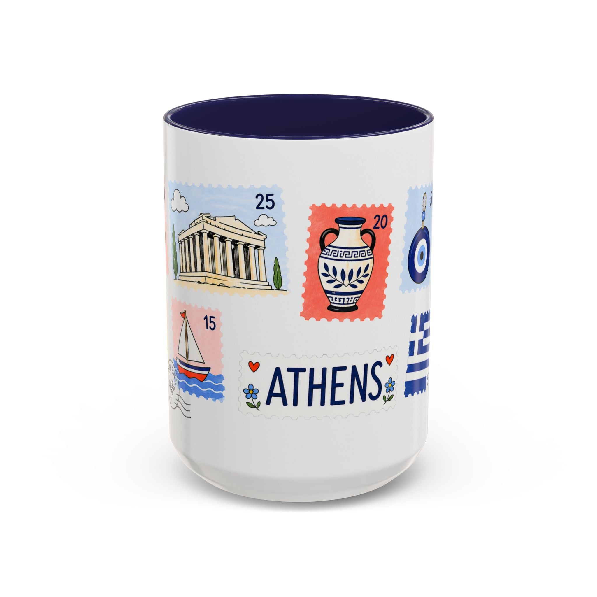 Athens Coffee Mug | Postage Stamp Collage Mug | Travel Souvenir Accent Cup 11oz 15oz