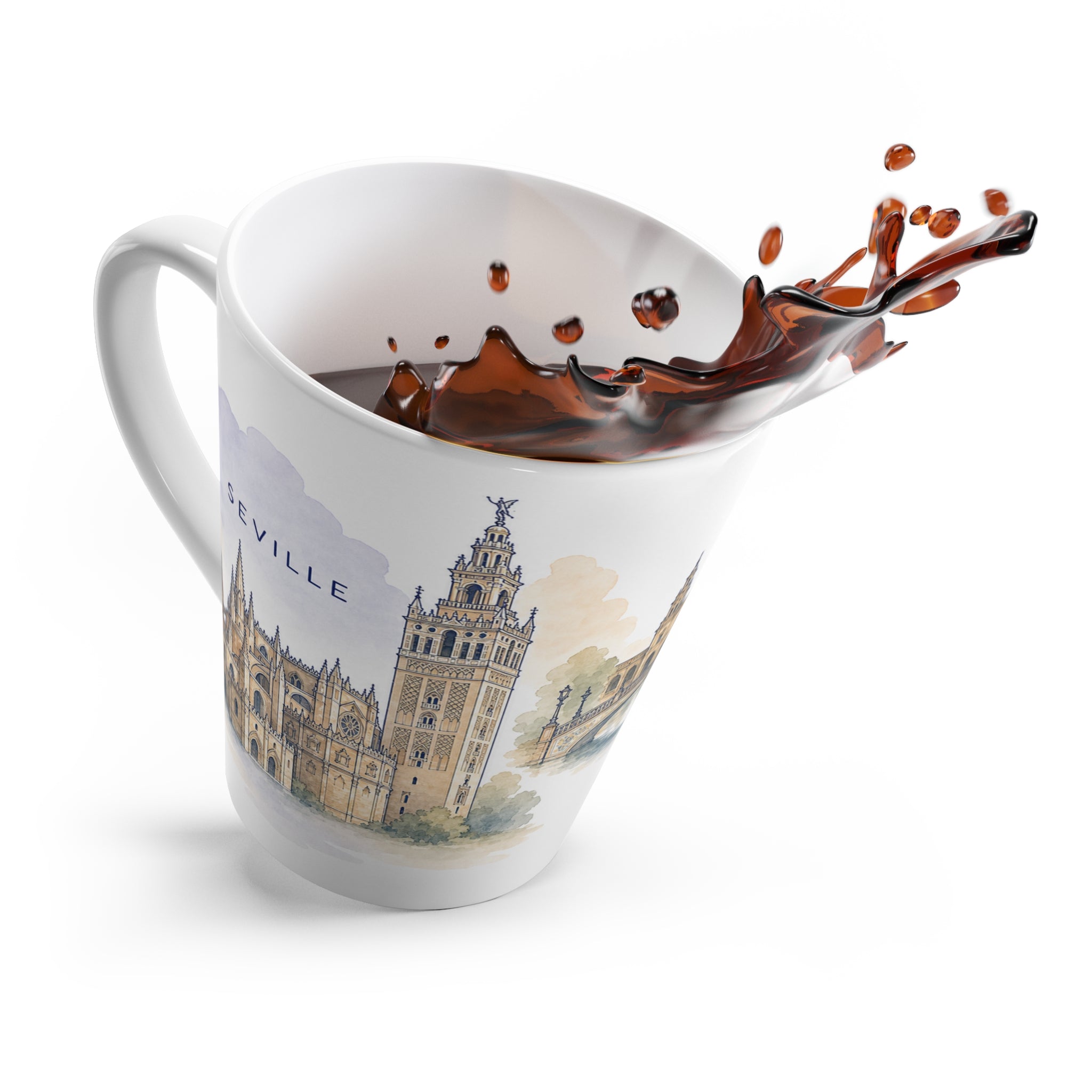 Seville Latte Mug | Watercolor City Travel Mug | 12 oz Ceramic Souvenir Gift