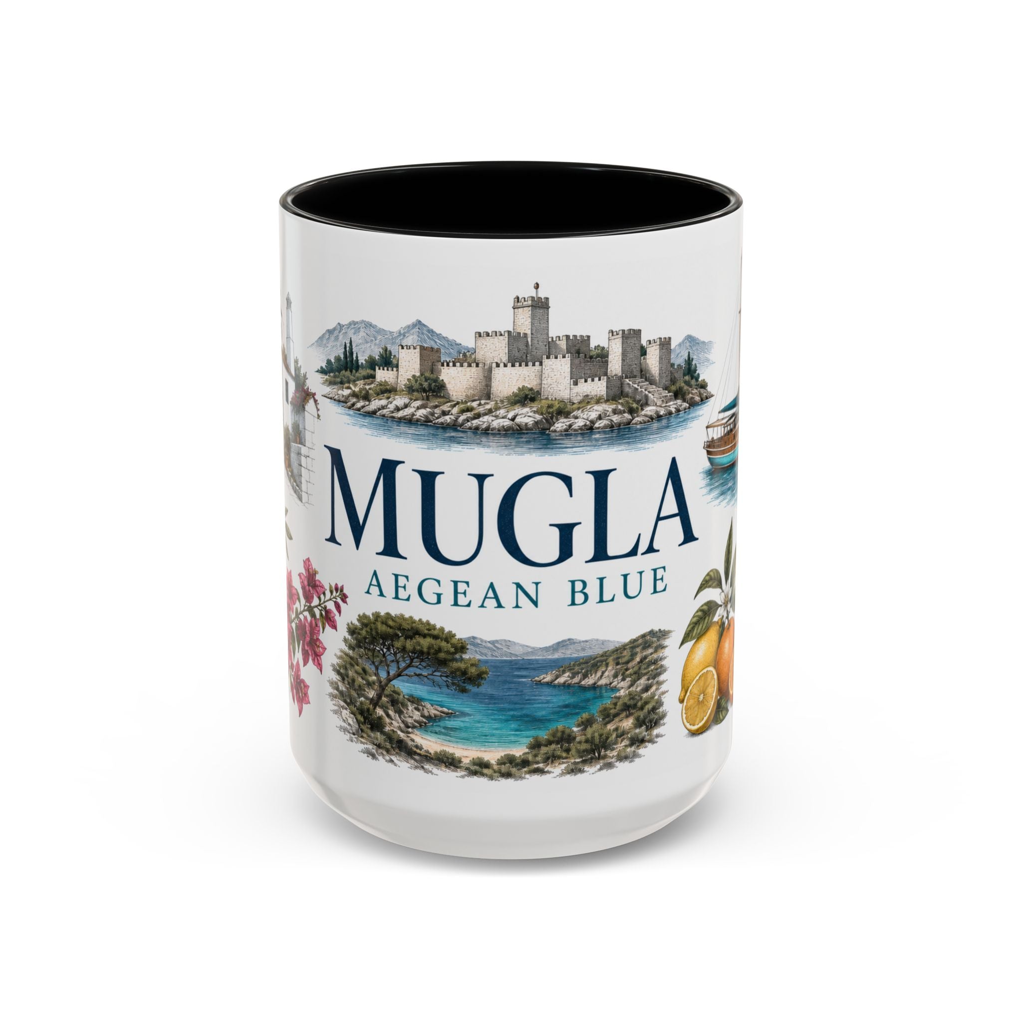 Mugla Coffee Mug | Turkey Travel Souvenir | Vintage Illustrated City Gift | 11 oz 15 oz Accent Mug