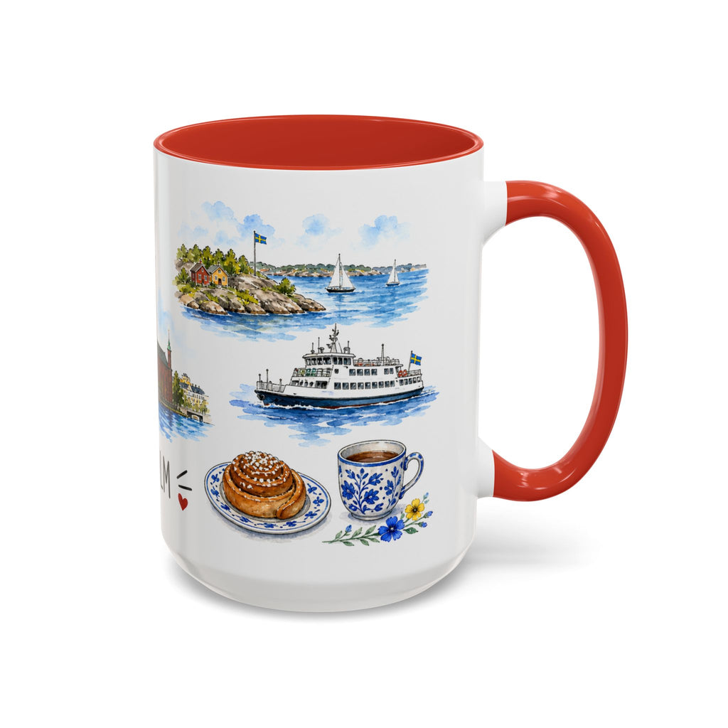 Stockholm Illustrated Travel Mug | City Souvenir Accent Coffee Mug | 11oz 15oz Ceramic Cup