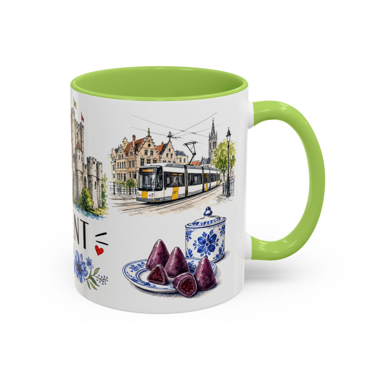 Ghent Illustrated Travel Mug | City Souvenir Accent Coffee Mug | 11oz 15oz Ceramic Cup