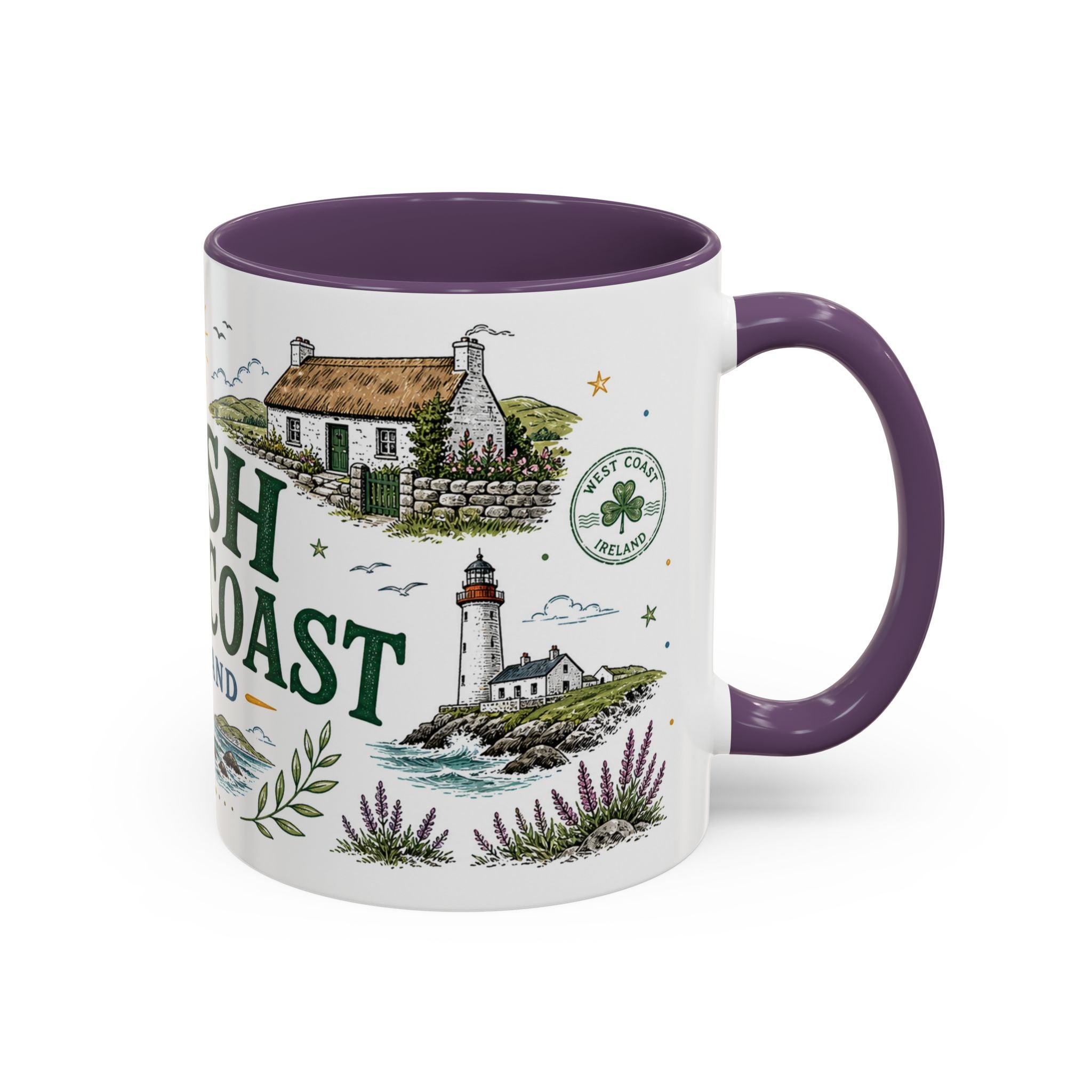 Irish West Coast Coffee Mug | Travel Destination Souvenir Gift | Accent Color Ceramic 11oz 15oz