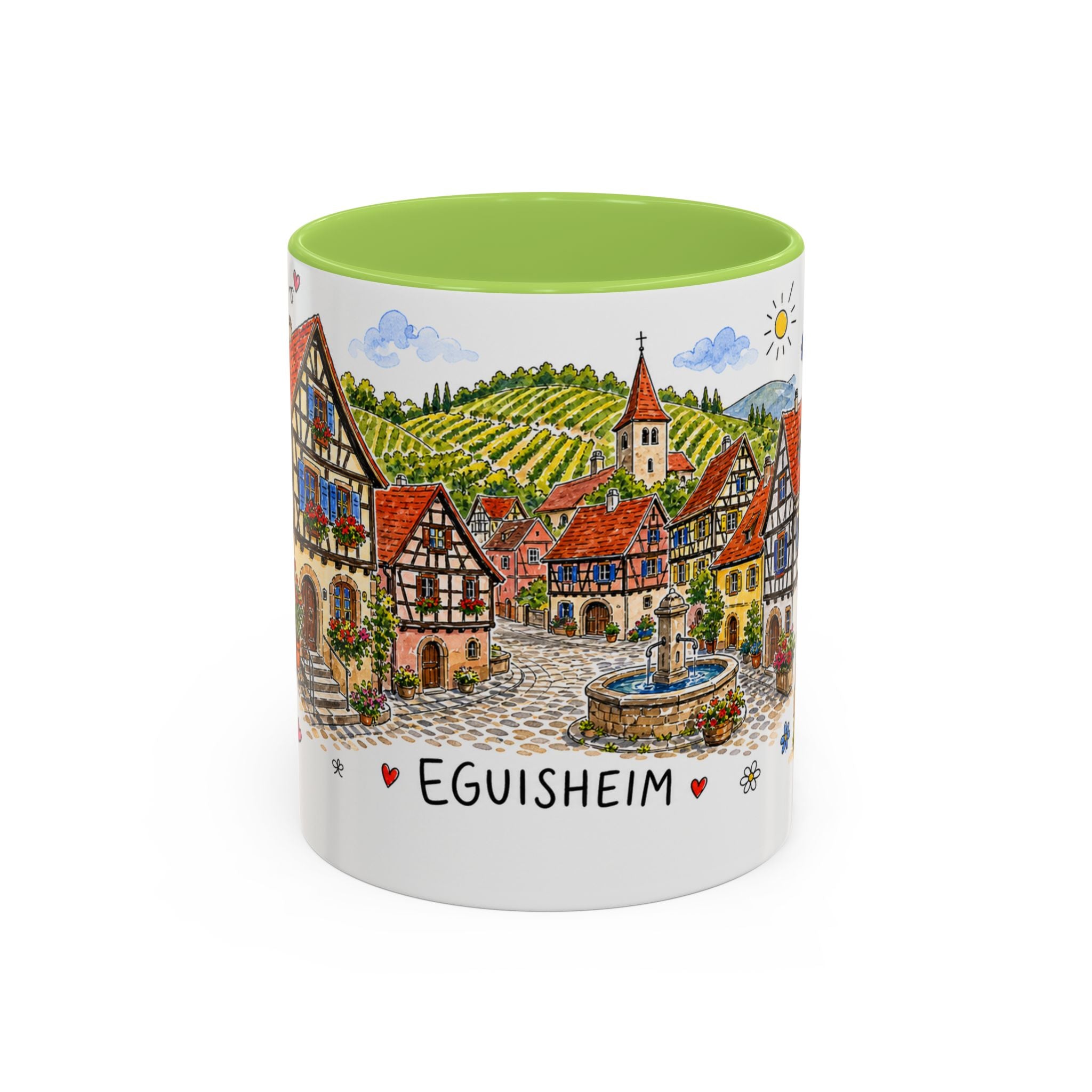 Eguisheim Illustrated Travel Mug | Alsace France Souvenir Accent Coffee Mug | 11oz 15oz Ceramic Cup