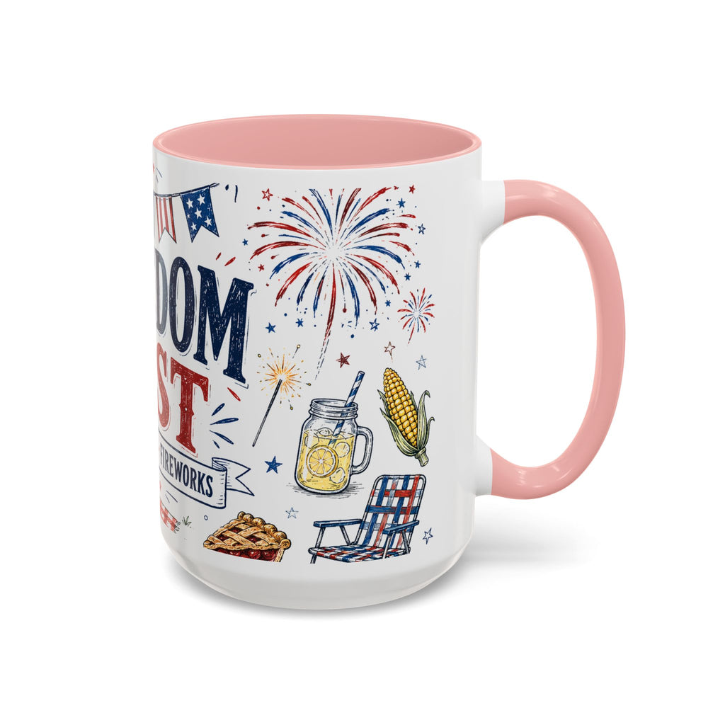 Freedom Fest Coffee Mug | Grill Chill Fireworks 4th of July | Accent Color Ceramic 11oz 15oz