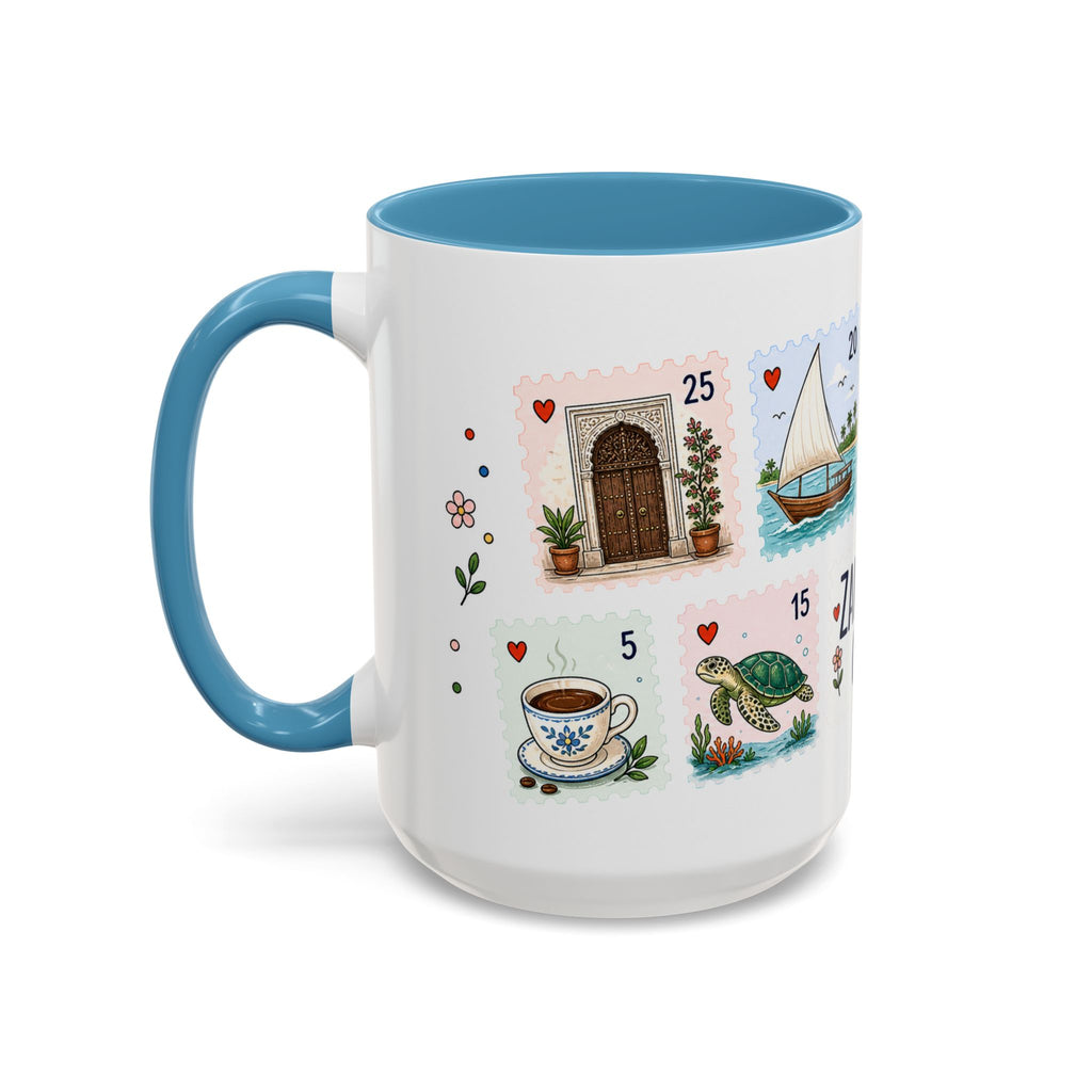 Zanzibar City Coffee Mug | Postage Stamp Collage Mug | Travel Souvenir Accent Cup 11oz 15oz