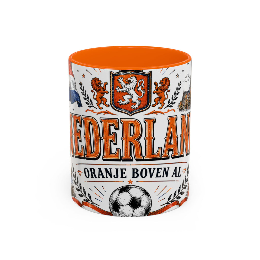 Netherlands Soccer Coffee Mug | World Cup Fan Gift | Accent Color Ceramic 11oz 15oz Match Day Cup