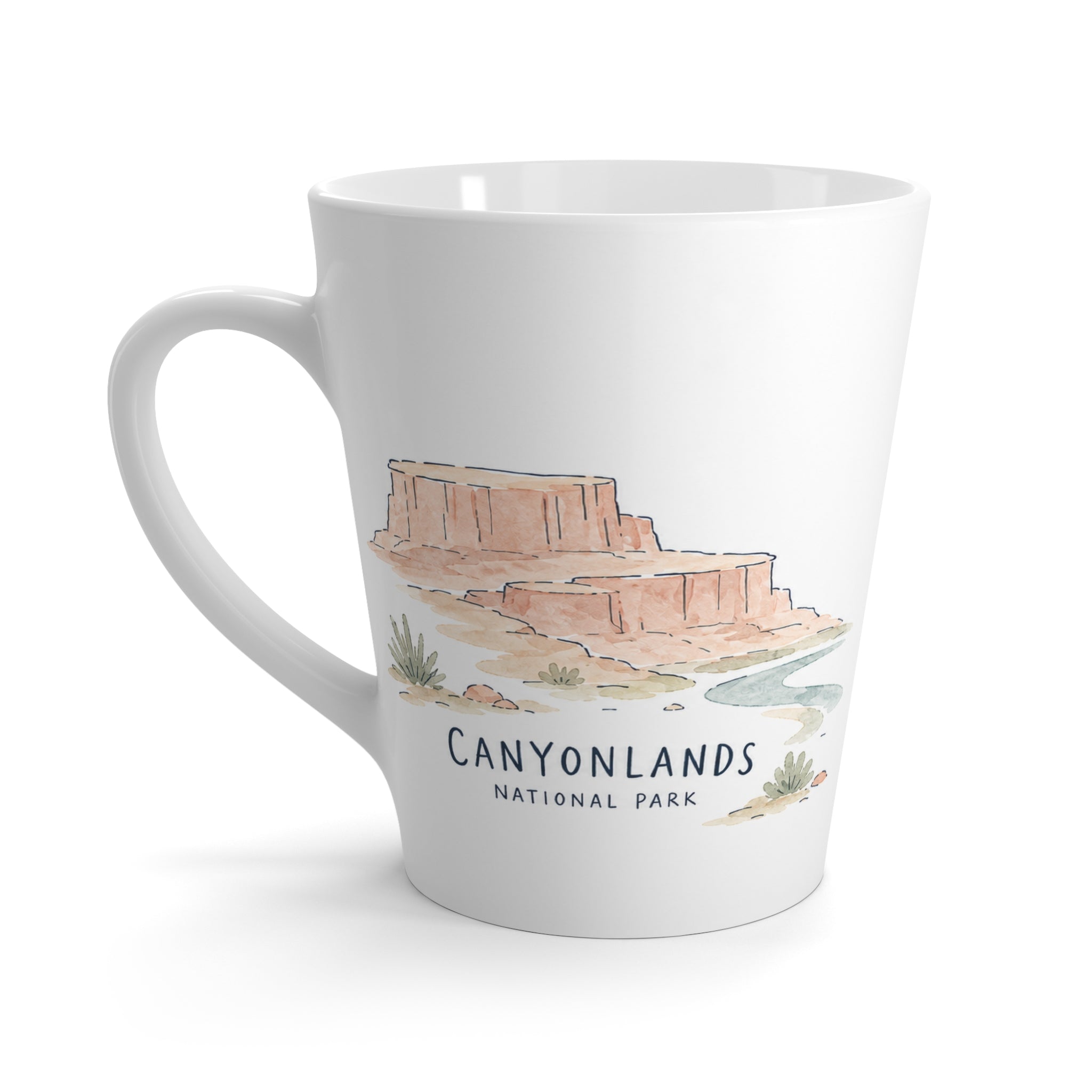 Canyonlands National Park Latte Mug | Pastel Watercolor Nature Coffee Cup | 12 oz Travel Souvenir Gift