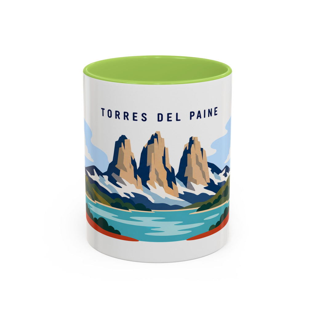 Torres del Paine Coffee Mug | Travel Destination Souvenir Gift | Accent Color Ceramic 11oz 15oz