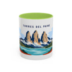 Torres del Paine Coffee Mug | Travel Destination Souvenir Gift | Accent Color Ceramic 11oz 15oz