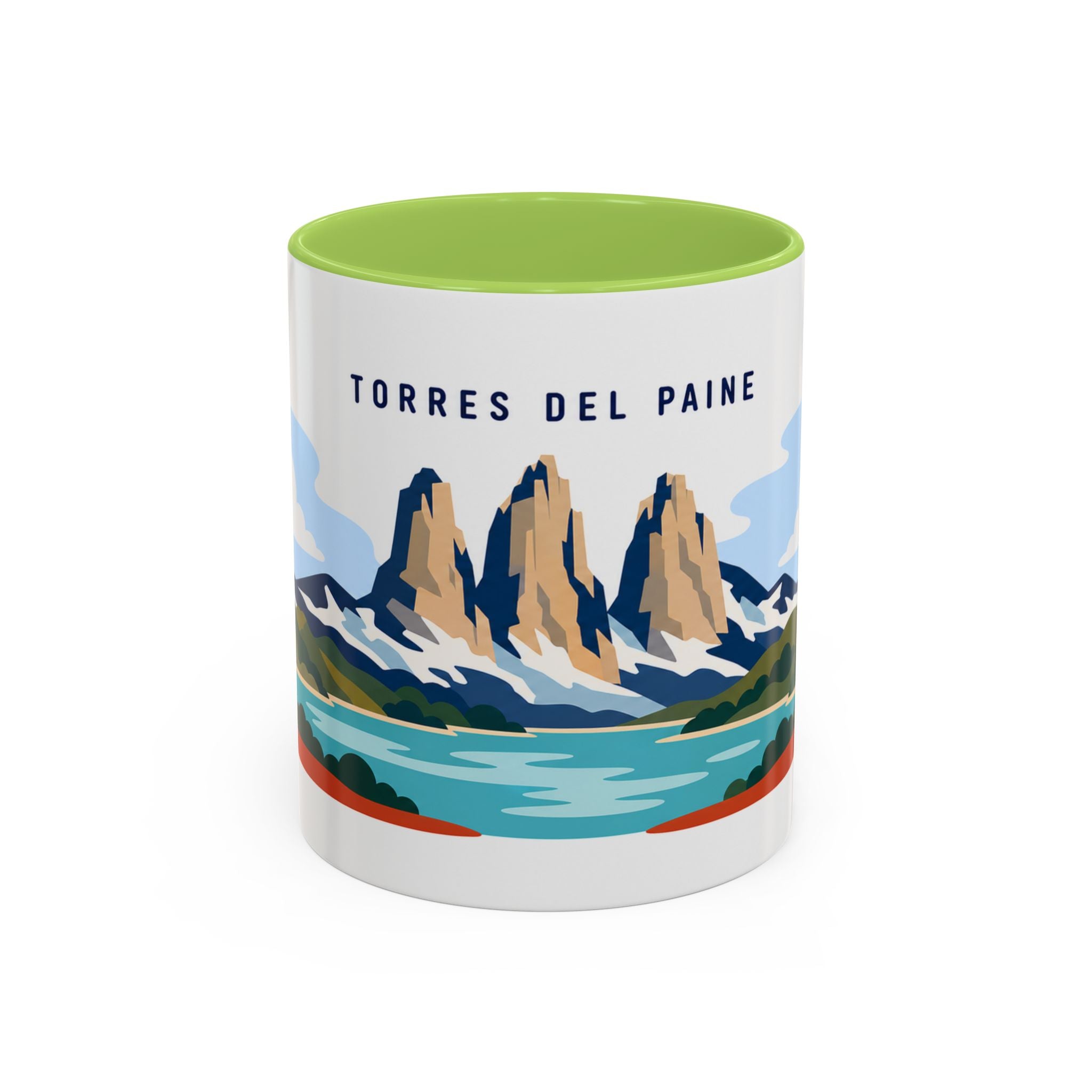 Torres del Paine Coffee Mug | Travel Destination Souvenir Gift | Accent Color Ceramic 11oz 15oz