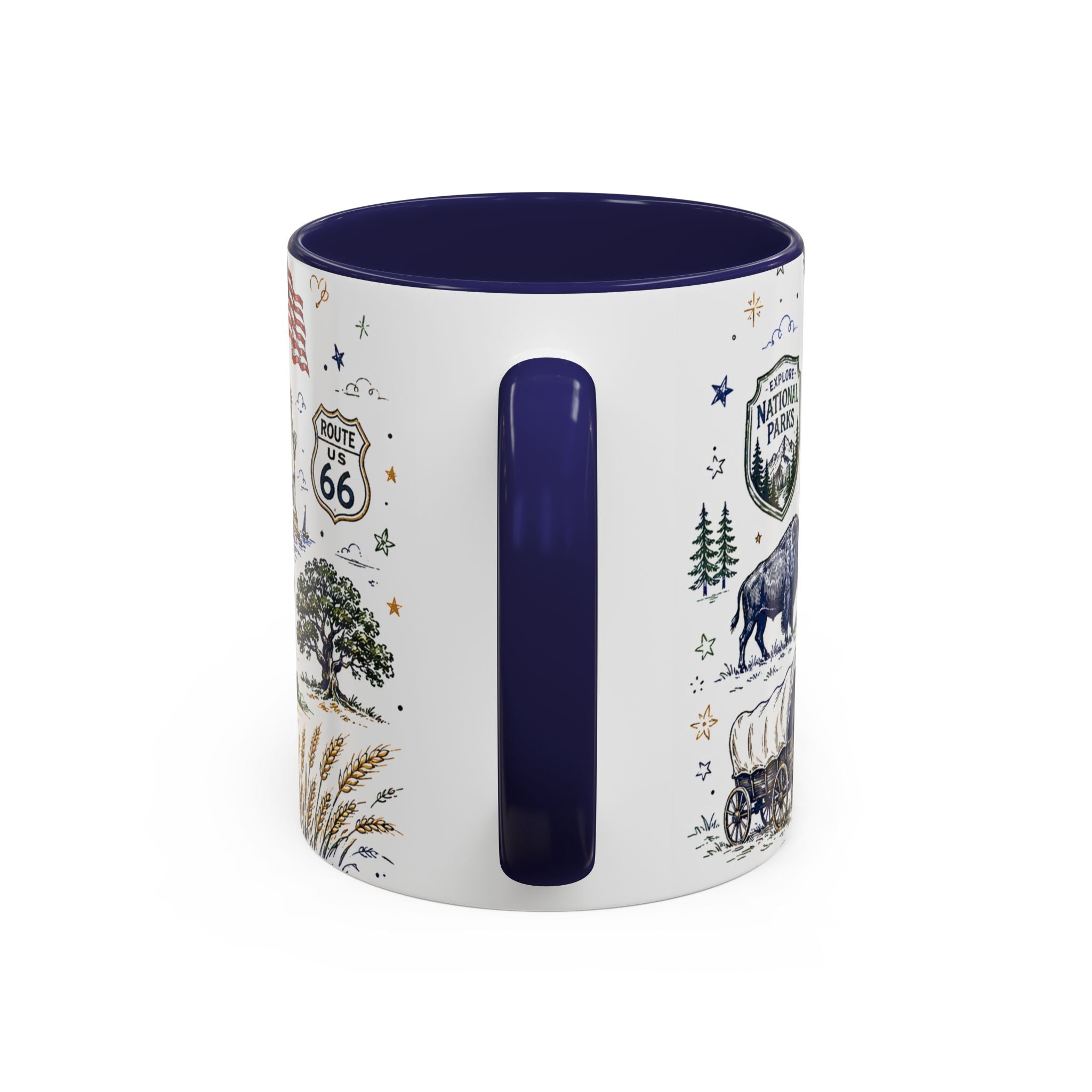 America the Beautiful Coffee Mug | Patriotic USA Gift | Accent Color Ceramic 11oz 15oz