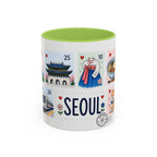 Seoul Coffee Mug | Postage Stamp Collage Mug | Travel Souvenir Accent Cup 11oz 15oz