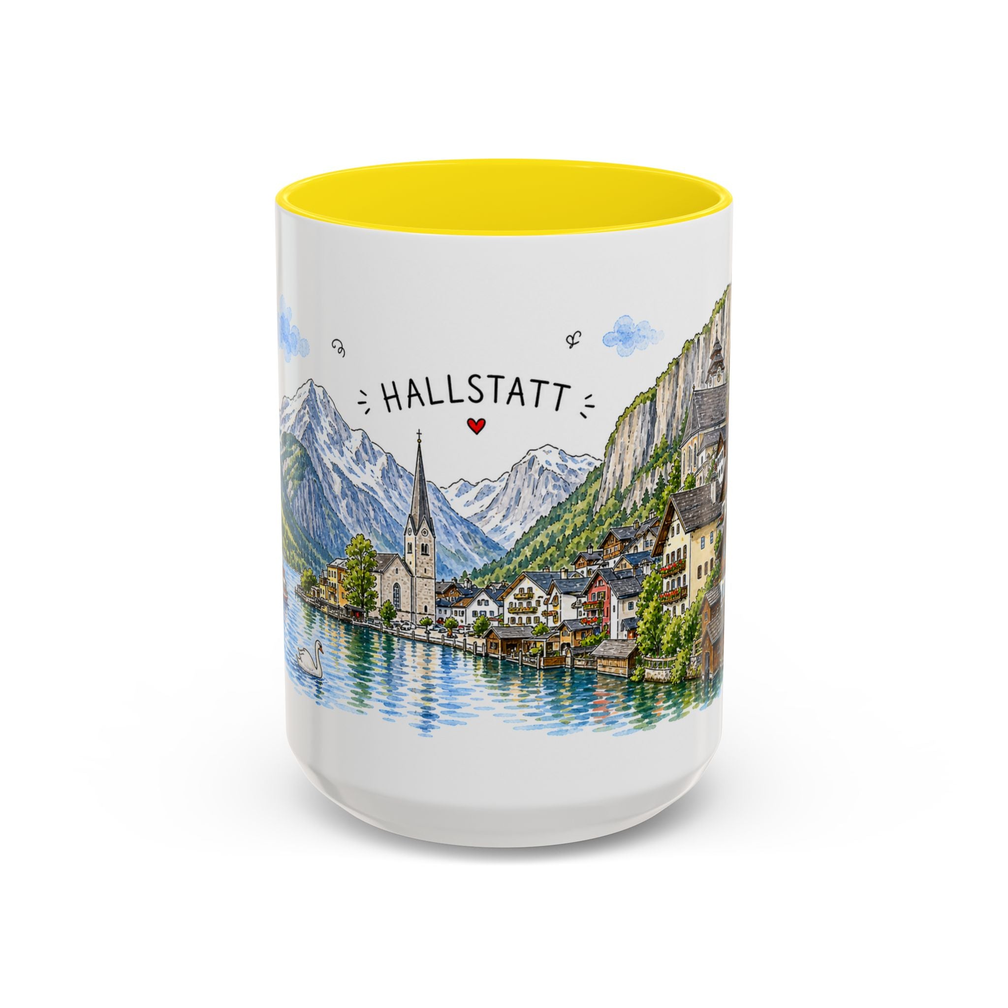Hallstatt Illustrated Travel Mug | Austria Souvenir Accent Coffee Mug | 11oz 15oz Ceramic Cup