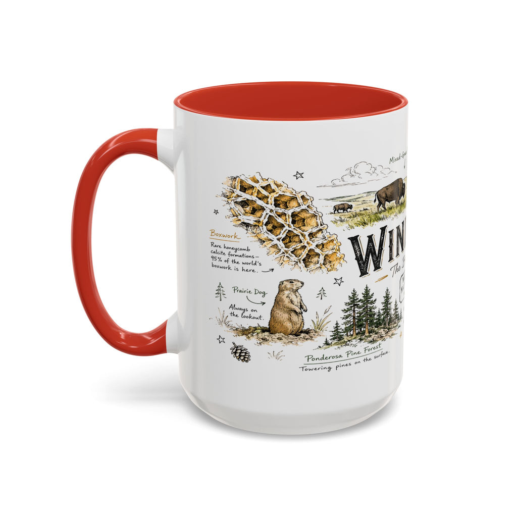Wind Cave National Park Coffee Mug | South Dakota Cave Bison Prairie Gift | Accent Color Ceramic 11oz 15oz
