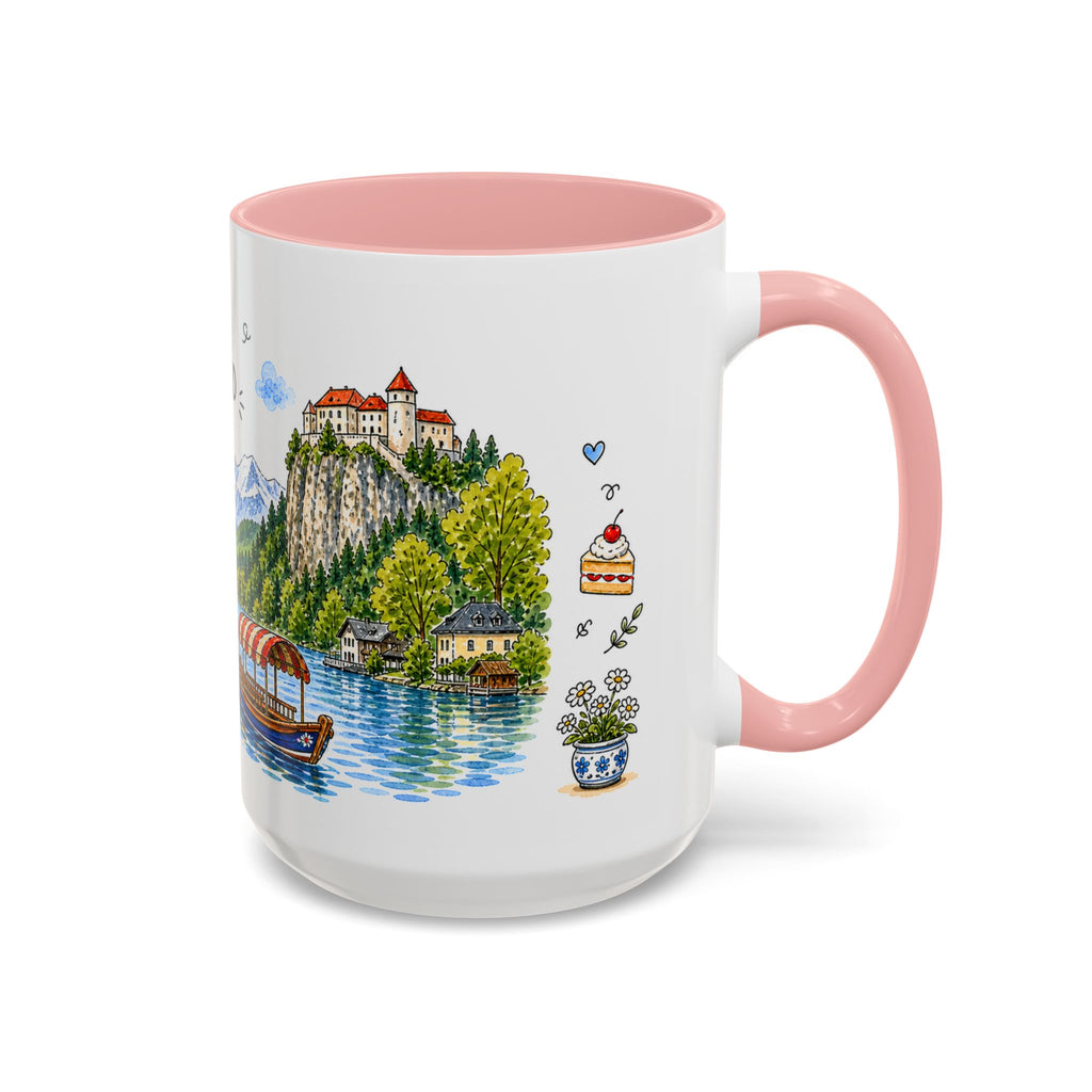 Bled Illustrated Travel Mug | Slovenia Souvenir Accent Coffee Mug | 11oz 15oz Ceramic Cup