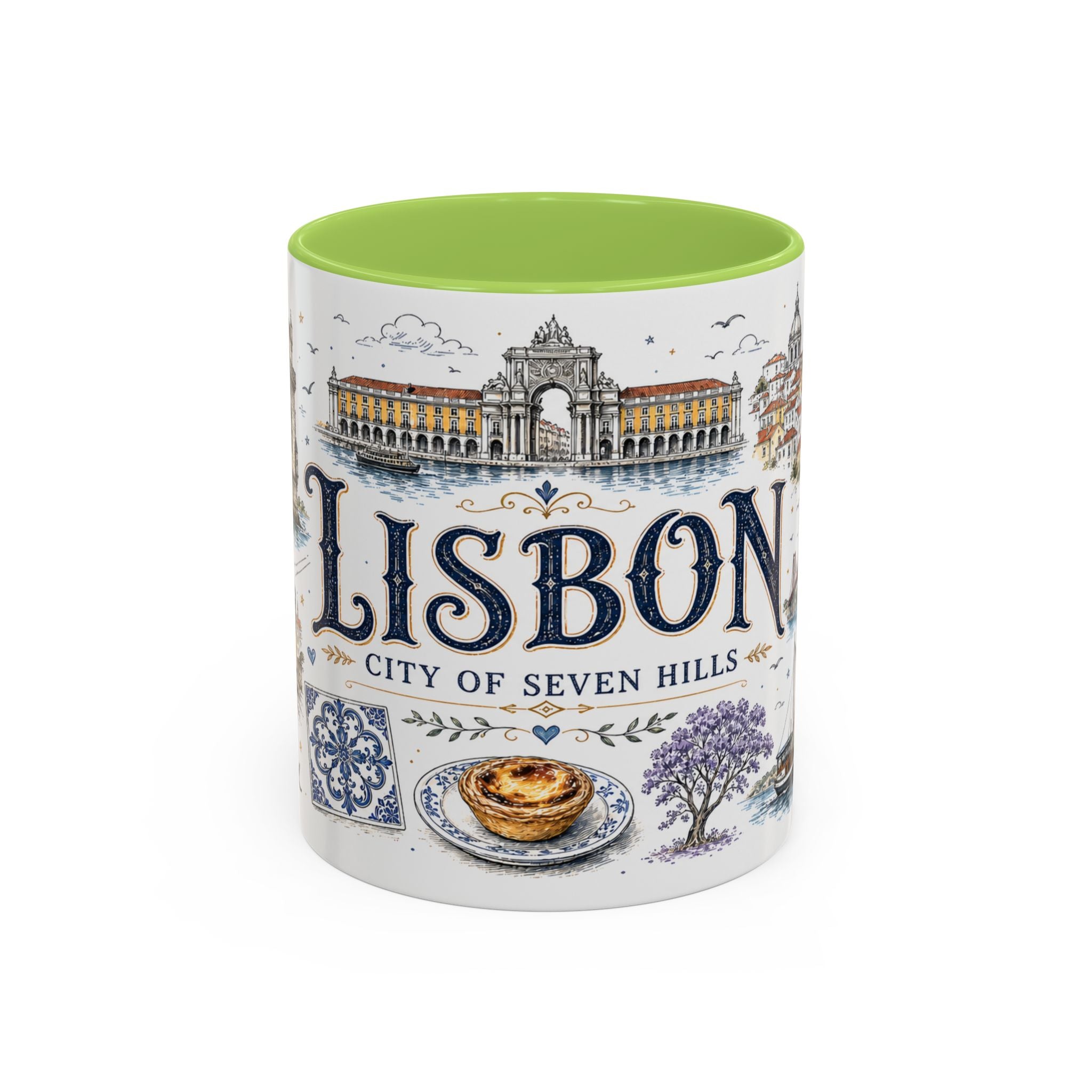 Lisbon Coffee Mug | Portugal Travel Souvenir | Vintage Illustrated City Gift | 11 oz 15 oz Accent Mug