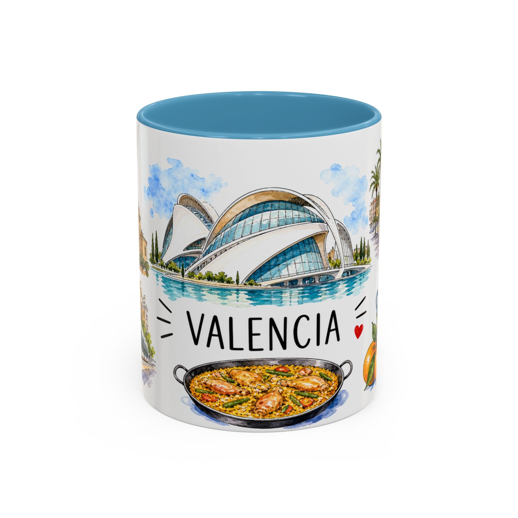 Valencia Illustrated Travel Mug | City Souvenir Accent Coffee Mug | 11oz 15oz Ceramic Cup