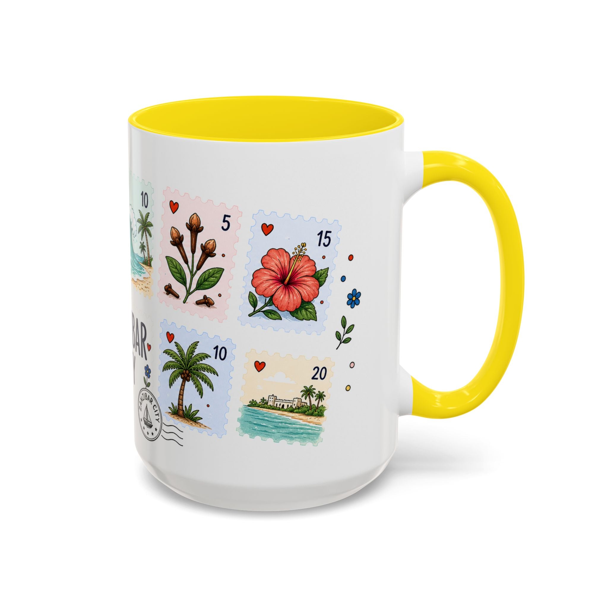 Zanzibar City Coffee Mug | Postage Stamp Collage Mug | Travel Souvenir Accent Cup 11oz 15oz