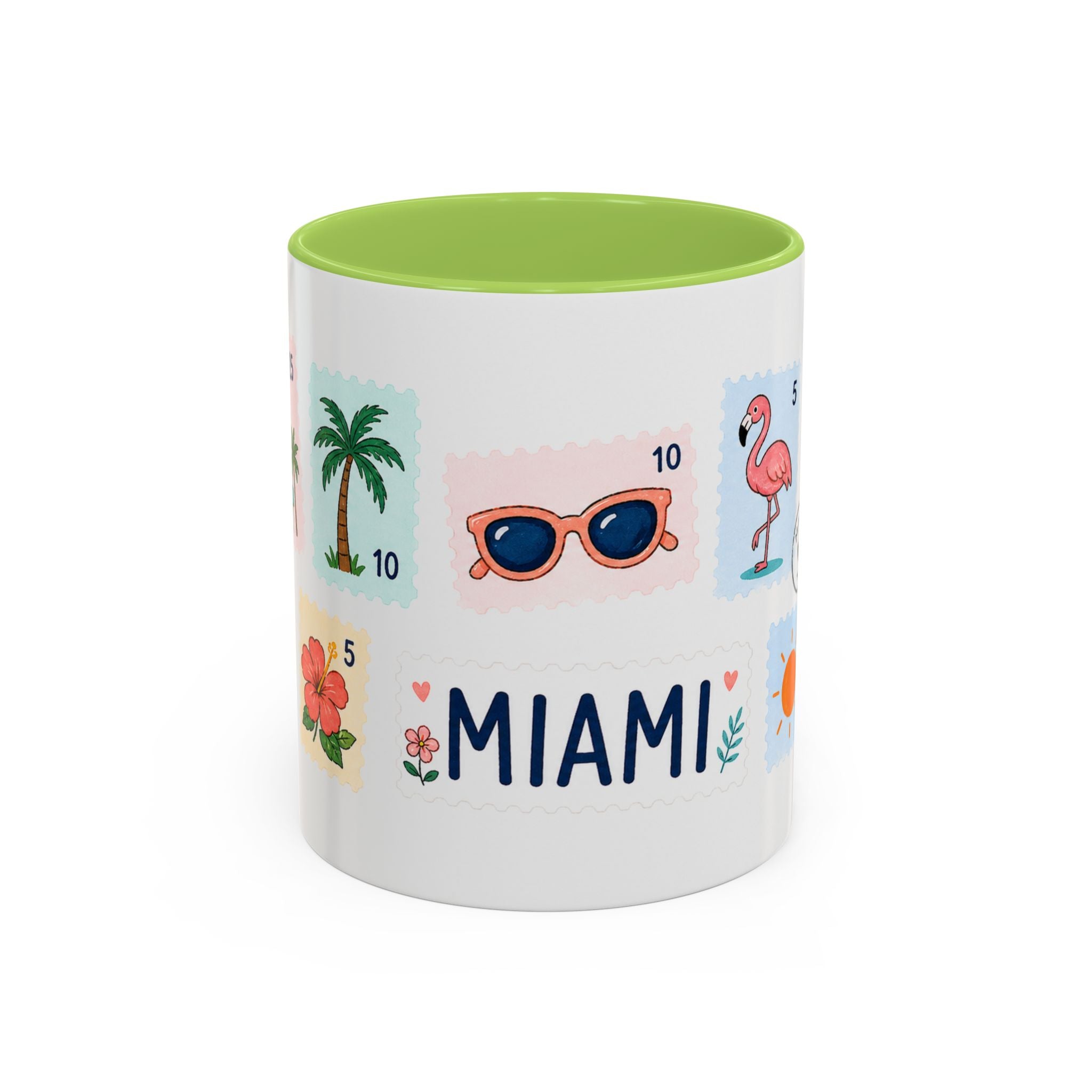 Miami Coffee Mug | Postage Stamp Collage Mug | Travel Souvenir Accent Cup 11oz 15oz