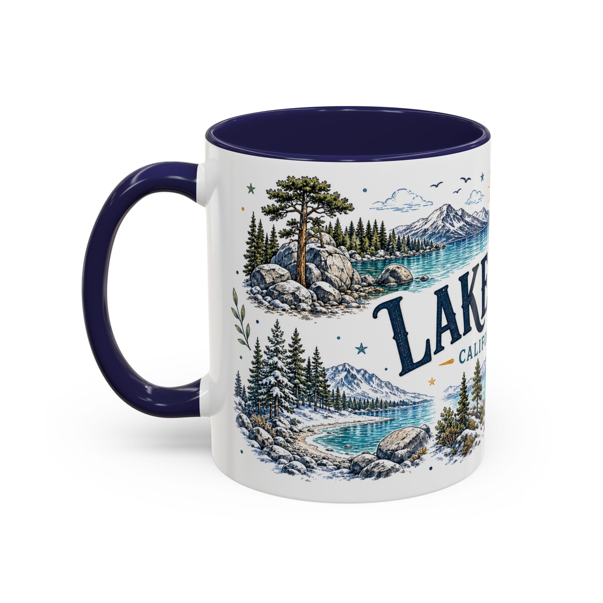 Lake Tahoe Mug, California Nevada Travel Souvenir, Bucket List Gift, Accent Ceramic Coffee Mug 11oz 15oz